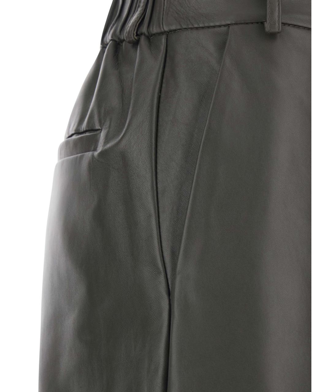 ANTONELLI Зеленые кожаные прямые брюки, фото 3