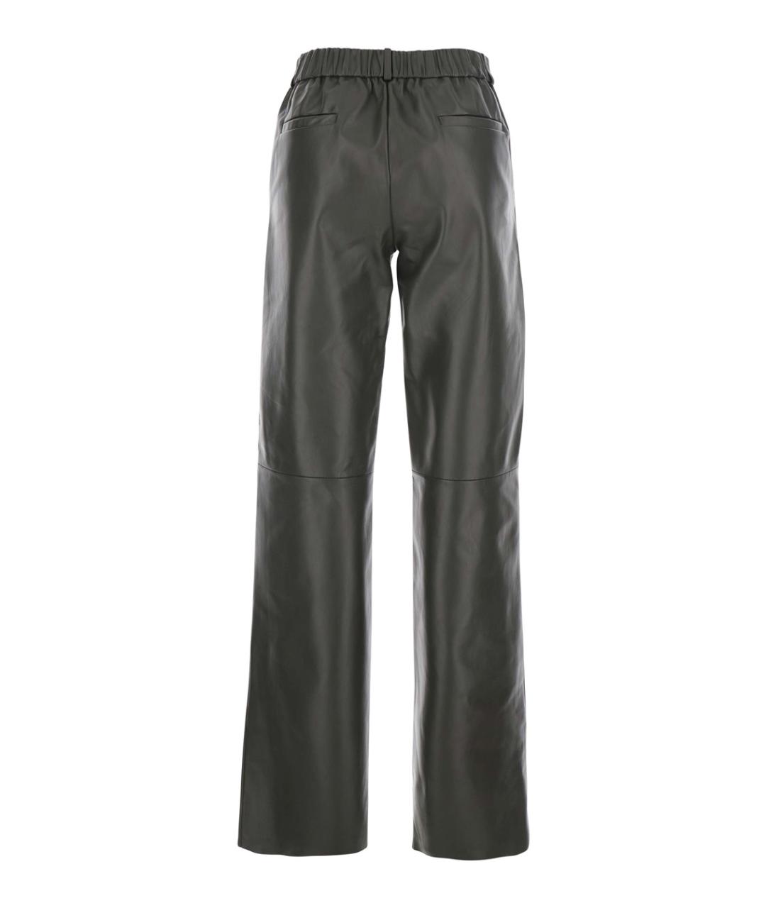 ANTONELLI Зеленые кожаные прямые брюки, фото 2