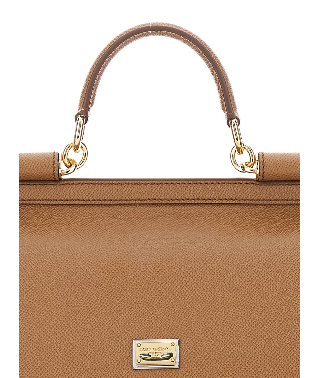 DOLCE&GABBANA Бежевая кожаная сумка с короткими ручками, фото 3