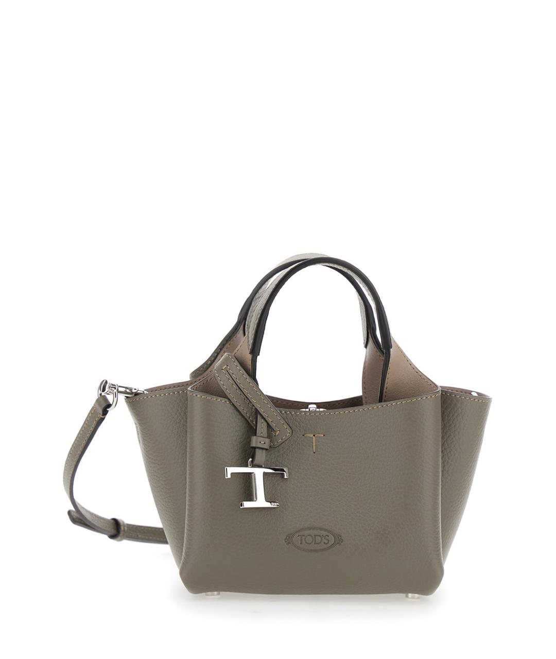 TOD'S Серая кожаная сумка с короткими ручками, фото 1