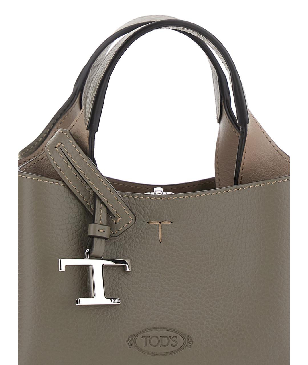 TOD'S Серая кожаная сумка с короткими ручками, фото 3