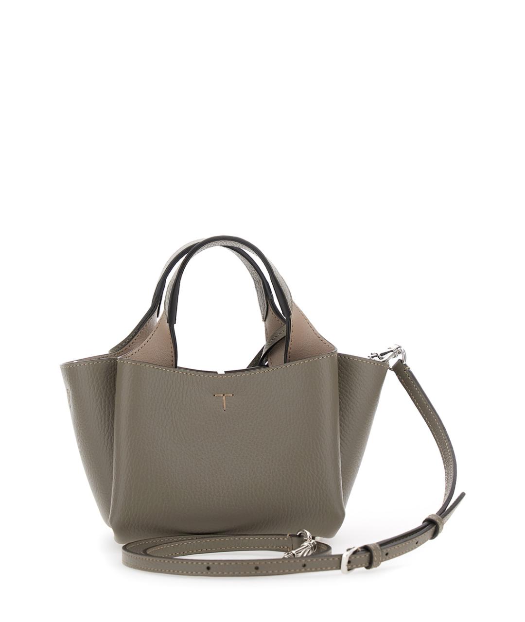 TOD'S Серая кожаная сумка с короткими ручками, фото 2