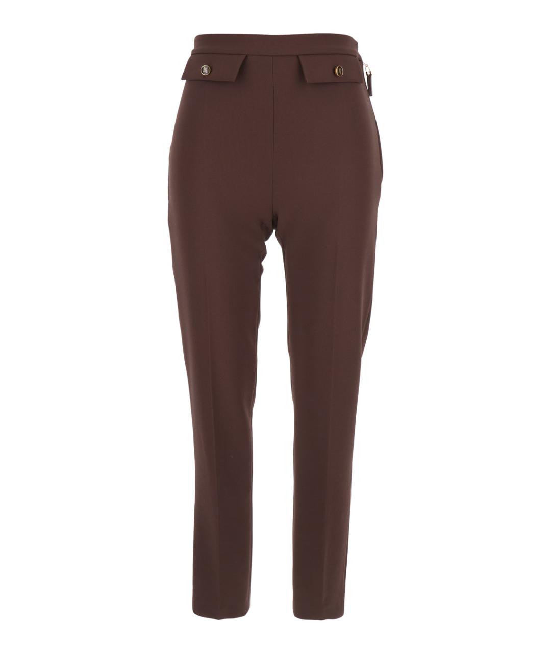 ELISABETTA FRANCHI Коричневые полиэстеровые прямые брюки, фото 1