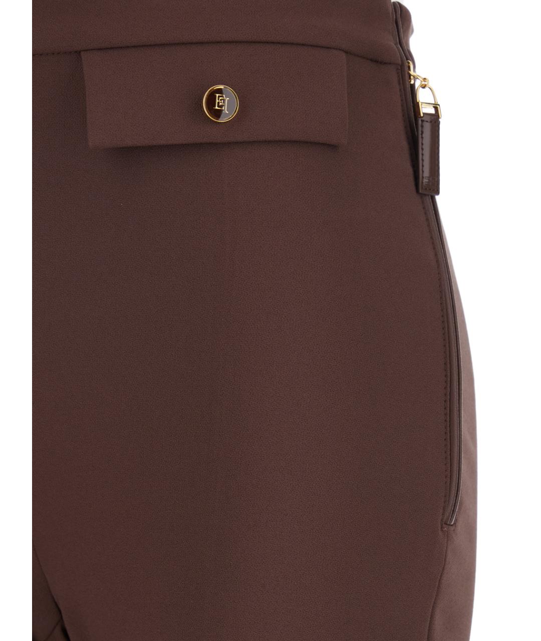 ELISABETTA FRANCHI Коричневые полиэстеровые прямые брюки, фото 3