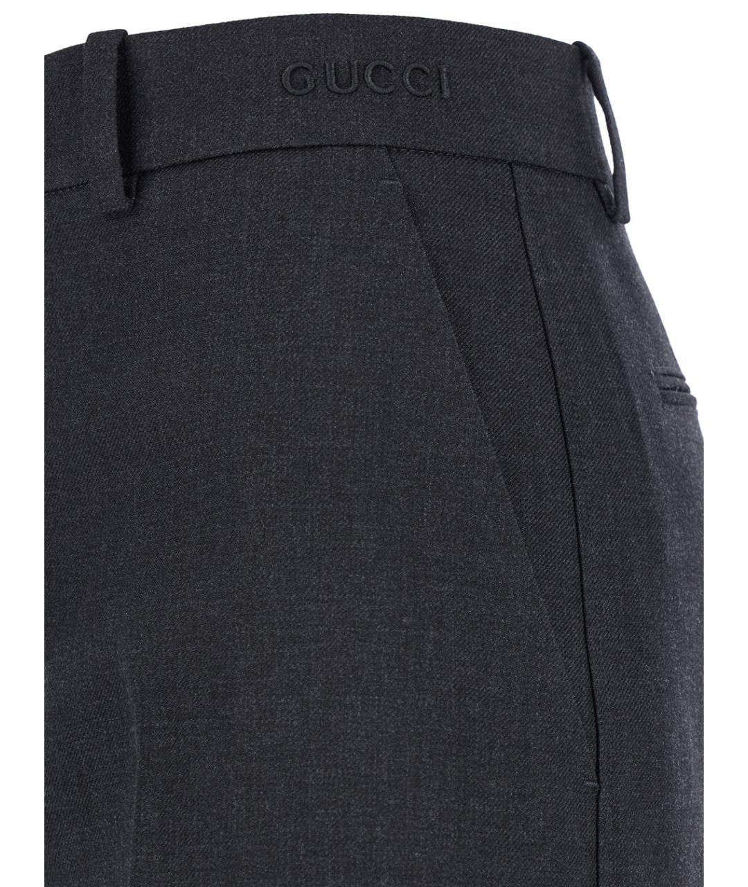 GUCCI Серые шерстяные прямые брюки, фото 3