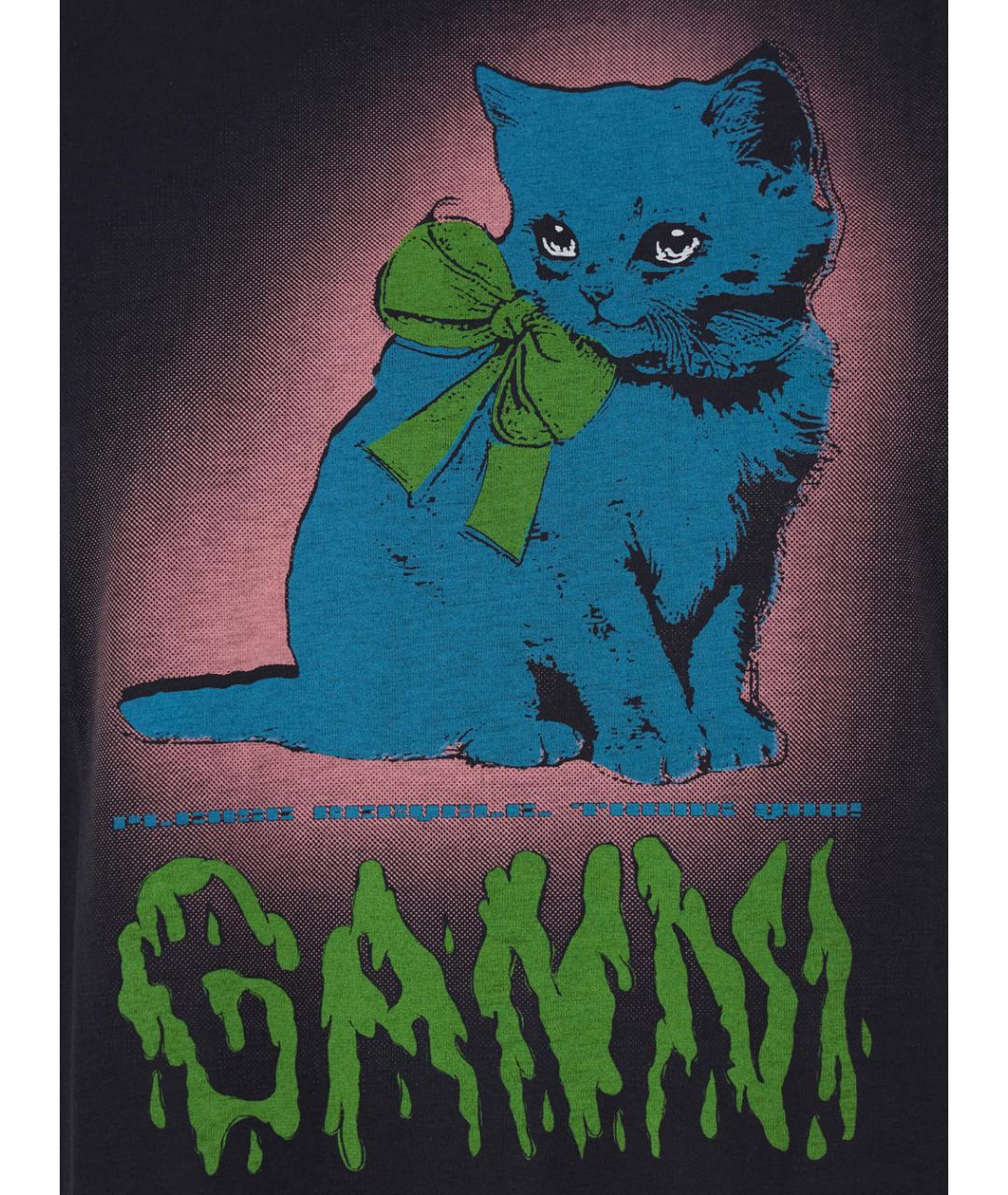 GANNI Черная хлопковая футболка, фото 3