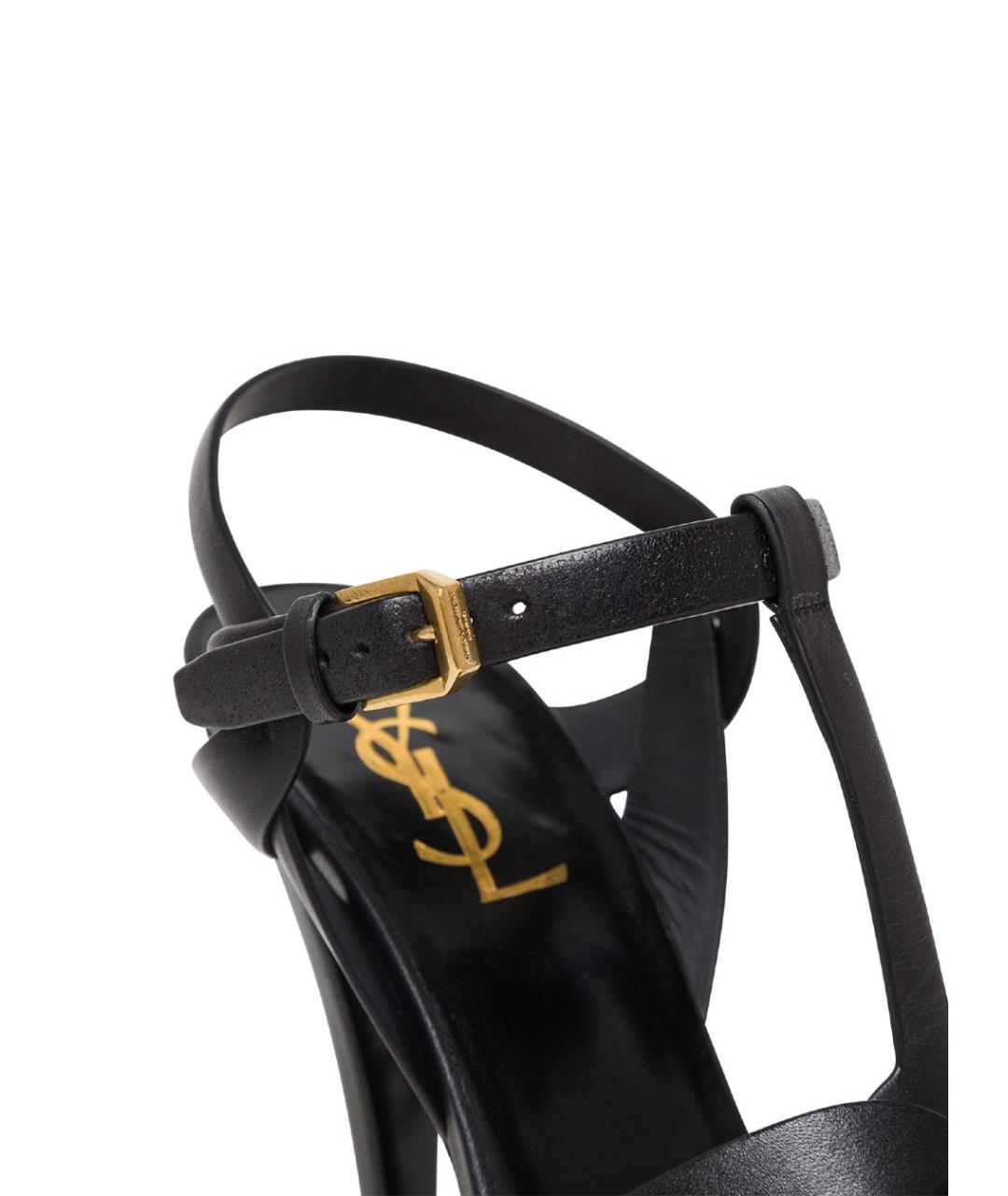 SAINT LAURENT Черные кожаные босоножки, фото 4
