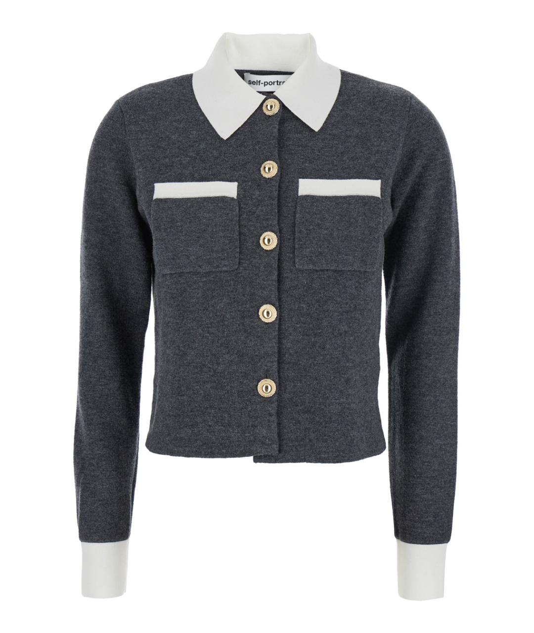 SELF-PORTRAIT Серый шерстяной кардиган, фото 1