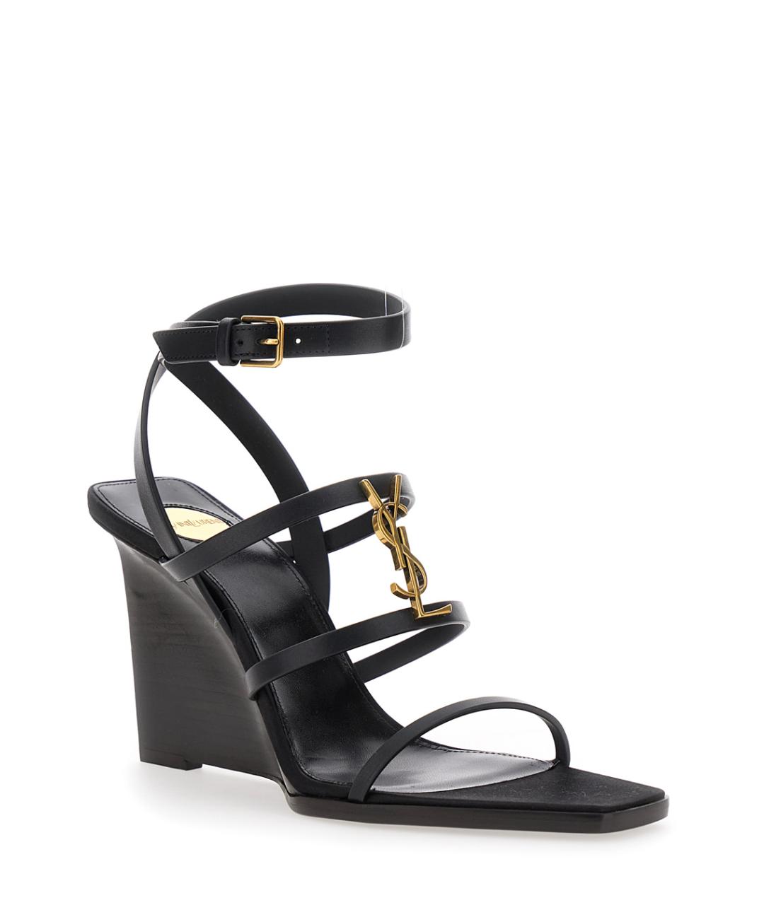 SAINT LAURENT Черные кожаные босоножки, фото 2