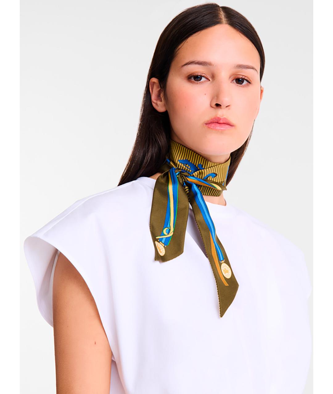 LONGCHAMP Зеленый шелковый шарф, фото 2