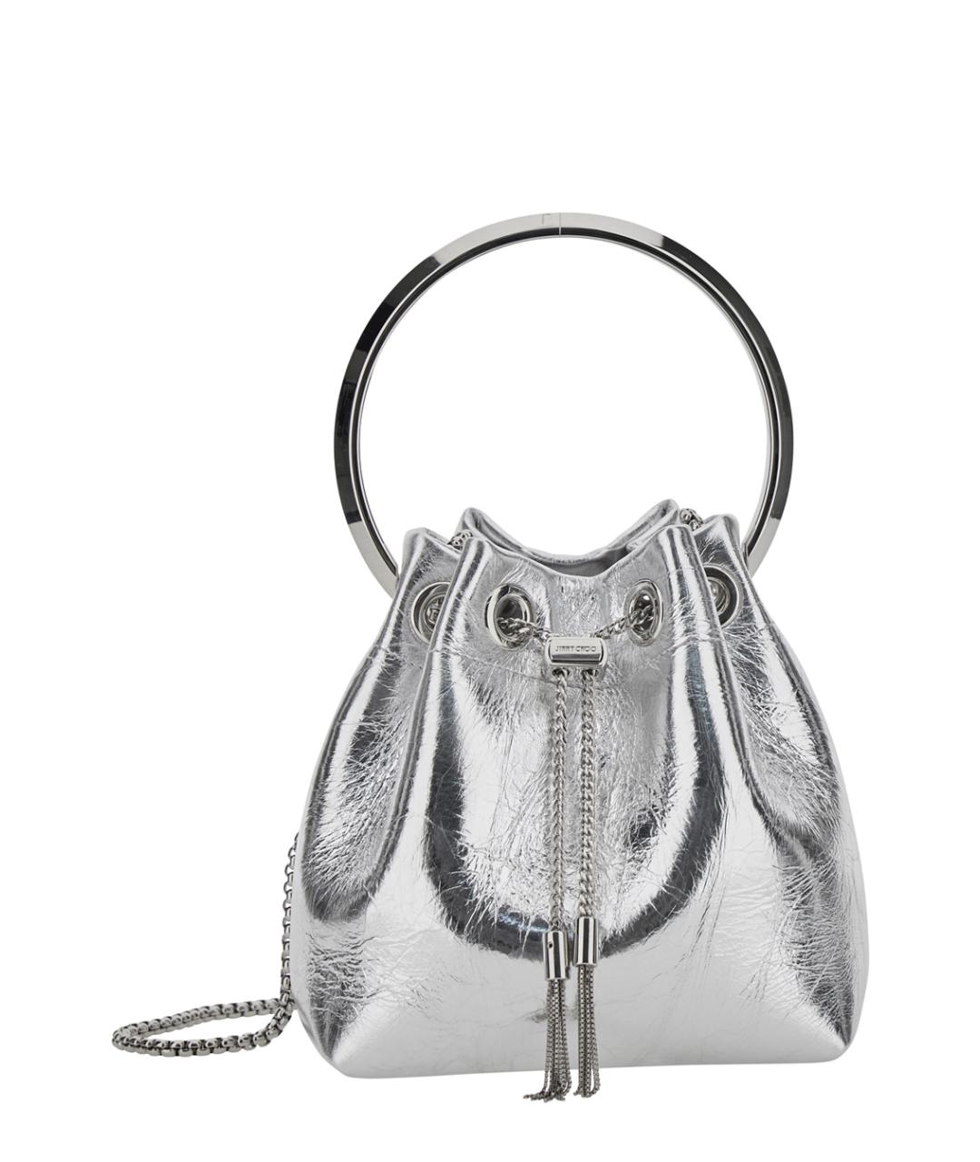 JIMMY CHOO Серебряная кожаная сумка с короткими ручками, фото 1