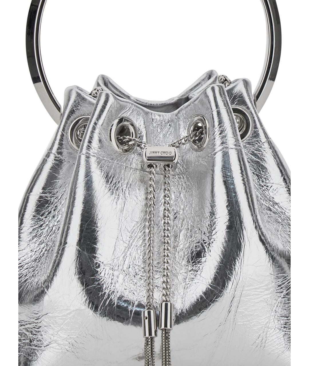 JIMMY CHOO Серебряная кожаная сумка с короткими ручками, фото 3