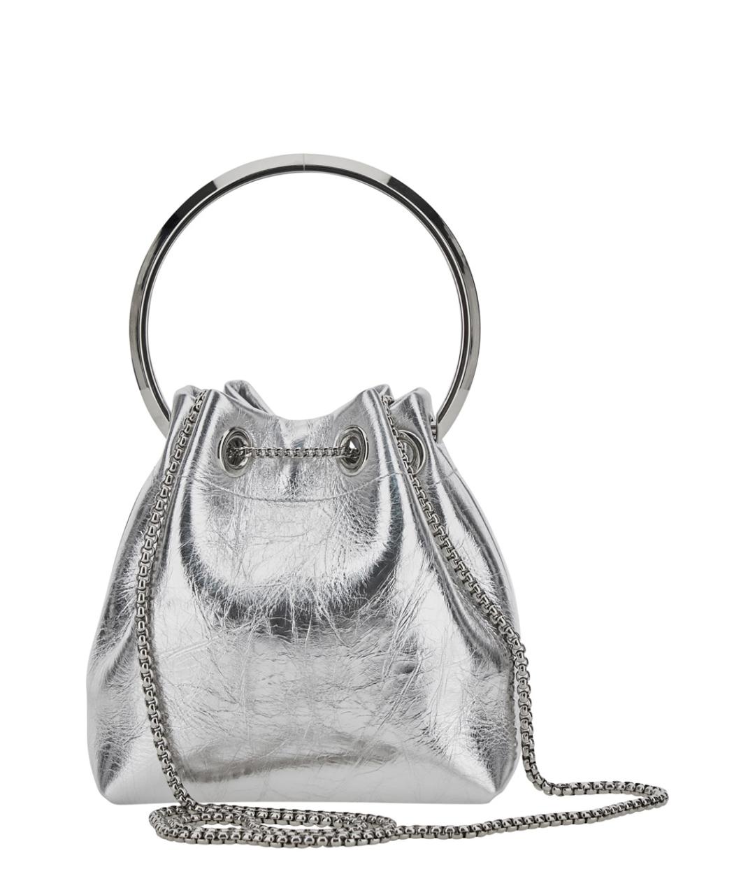 JIMMY CHOO Серебряная кожаная сумка с короткими ручками, фото 2