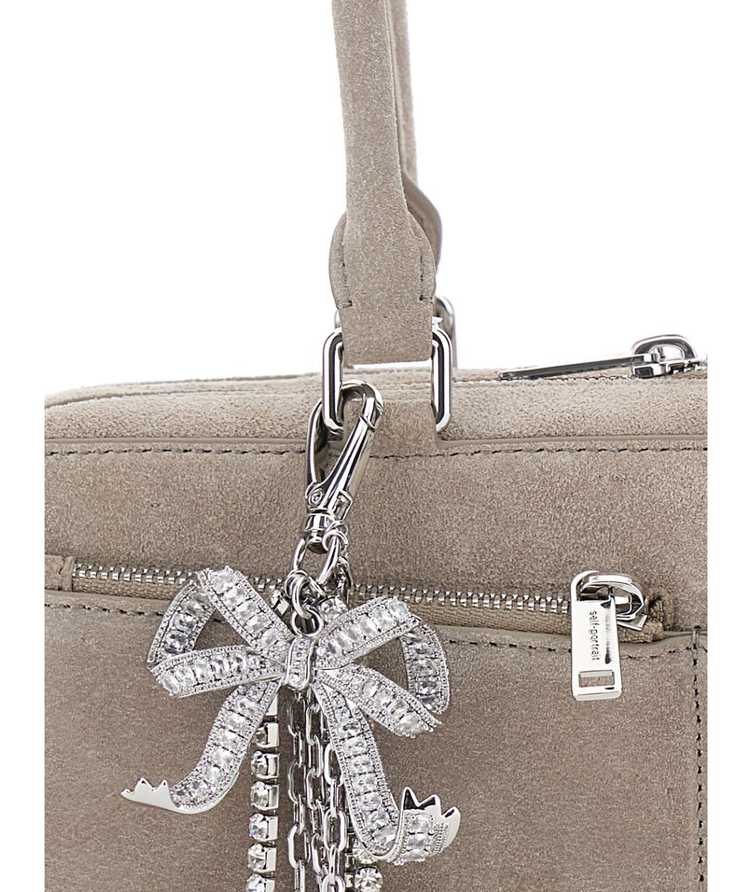 SELF-PORTRAIT Серая замшевая сумка через плечо, фото 3