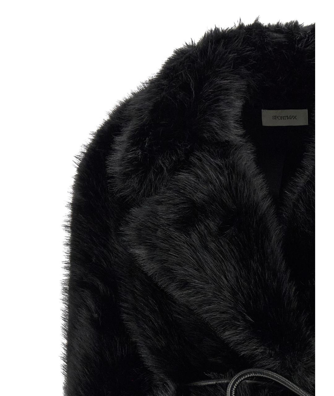 SPORTMAX Черная полиэстеровая шуба, фото 3
