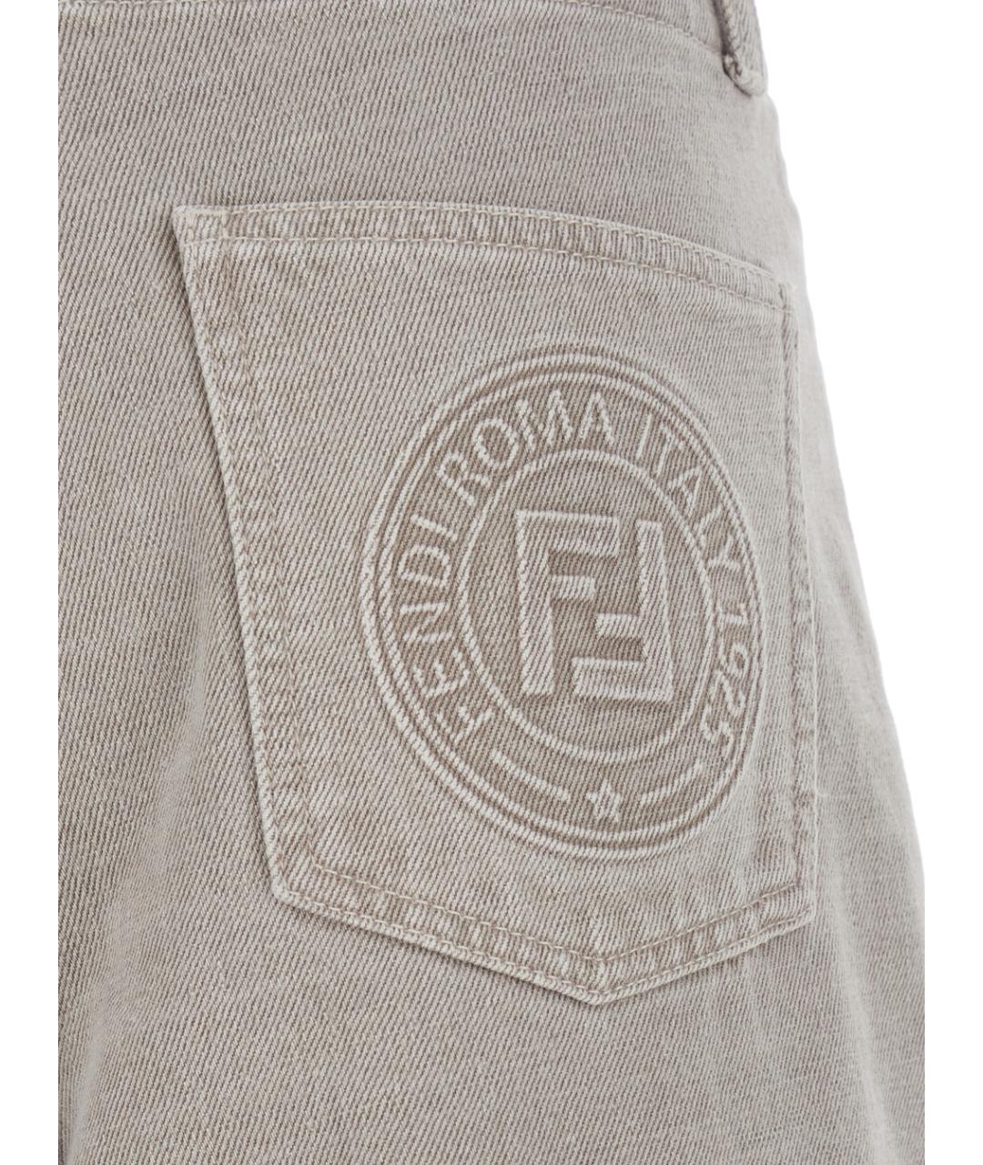 FENDI Бежевые хлопковые джинсы клеш, фото 3