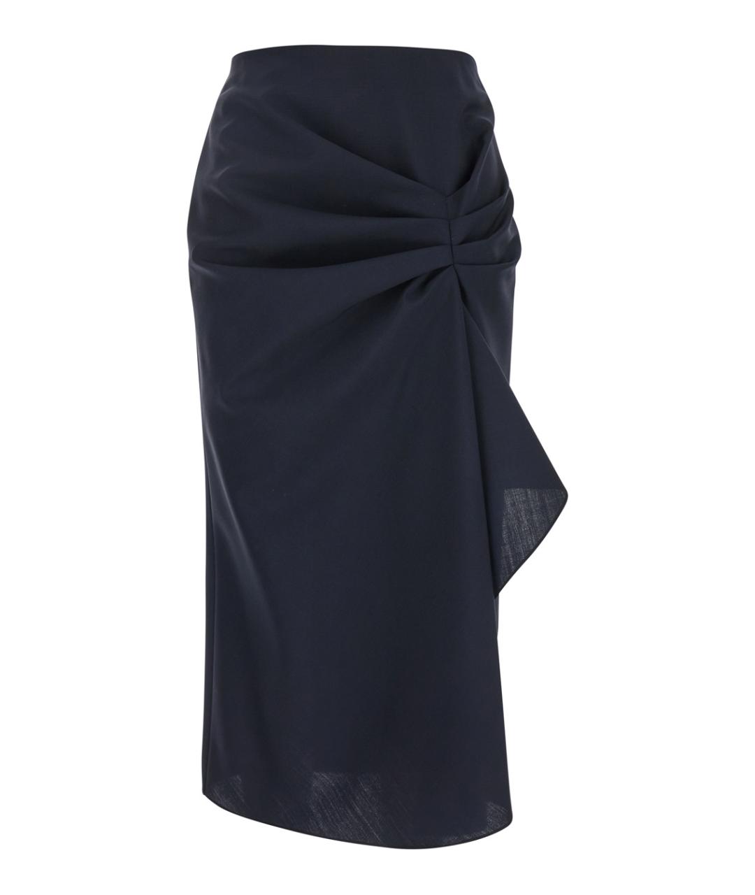 ALEXANDER MCQUEEN Темно-синяя шерстяная юбка миди, фото 1