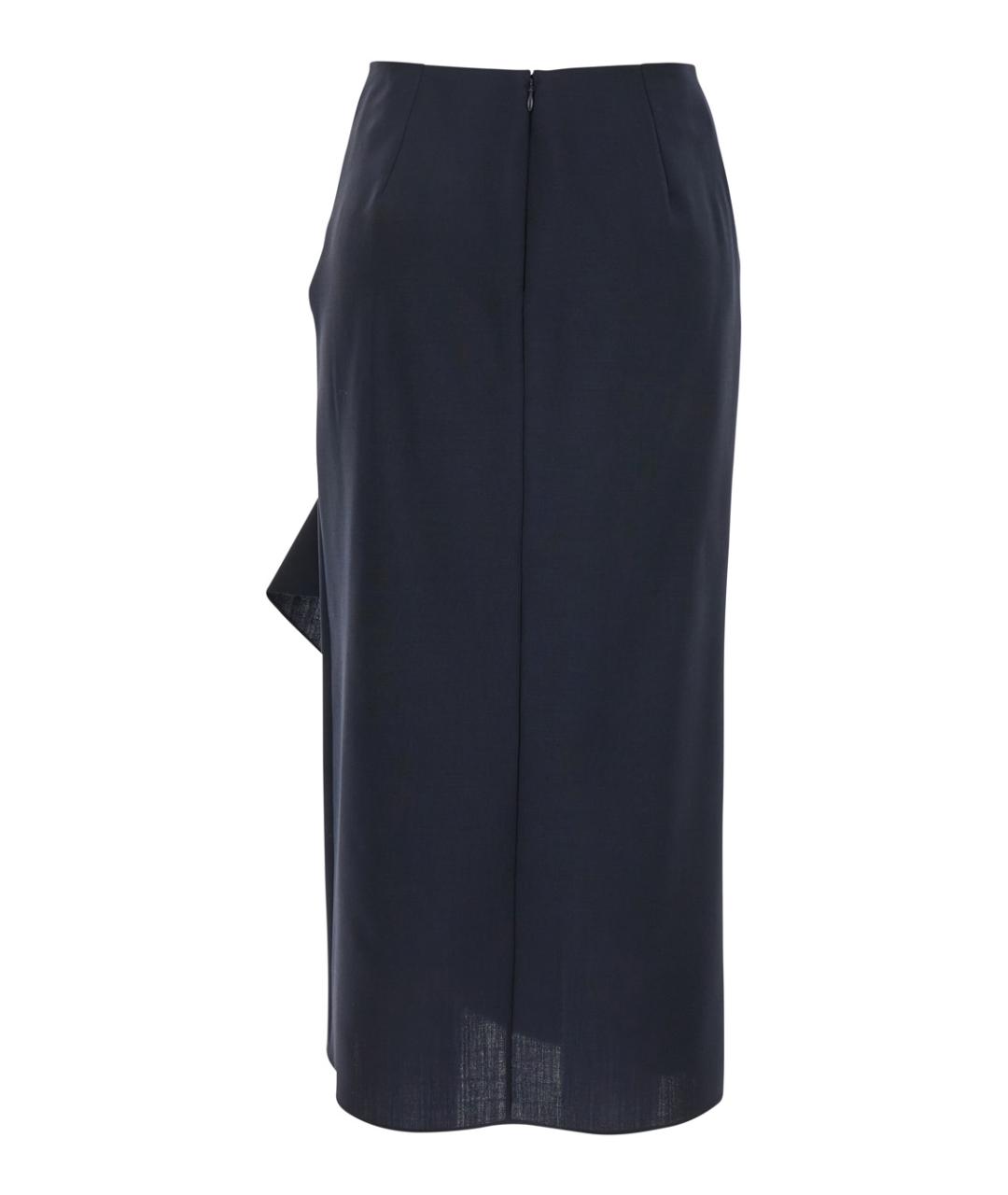 ALEXANDER MCQUEEN Темно-синяя шерстяная юбка миди, фото 2