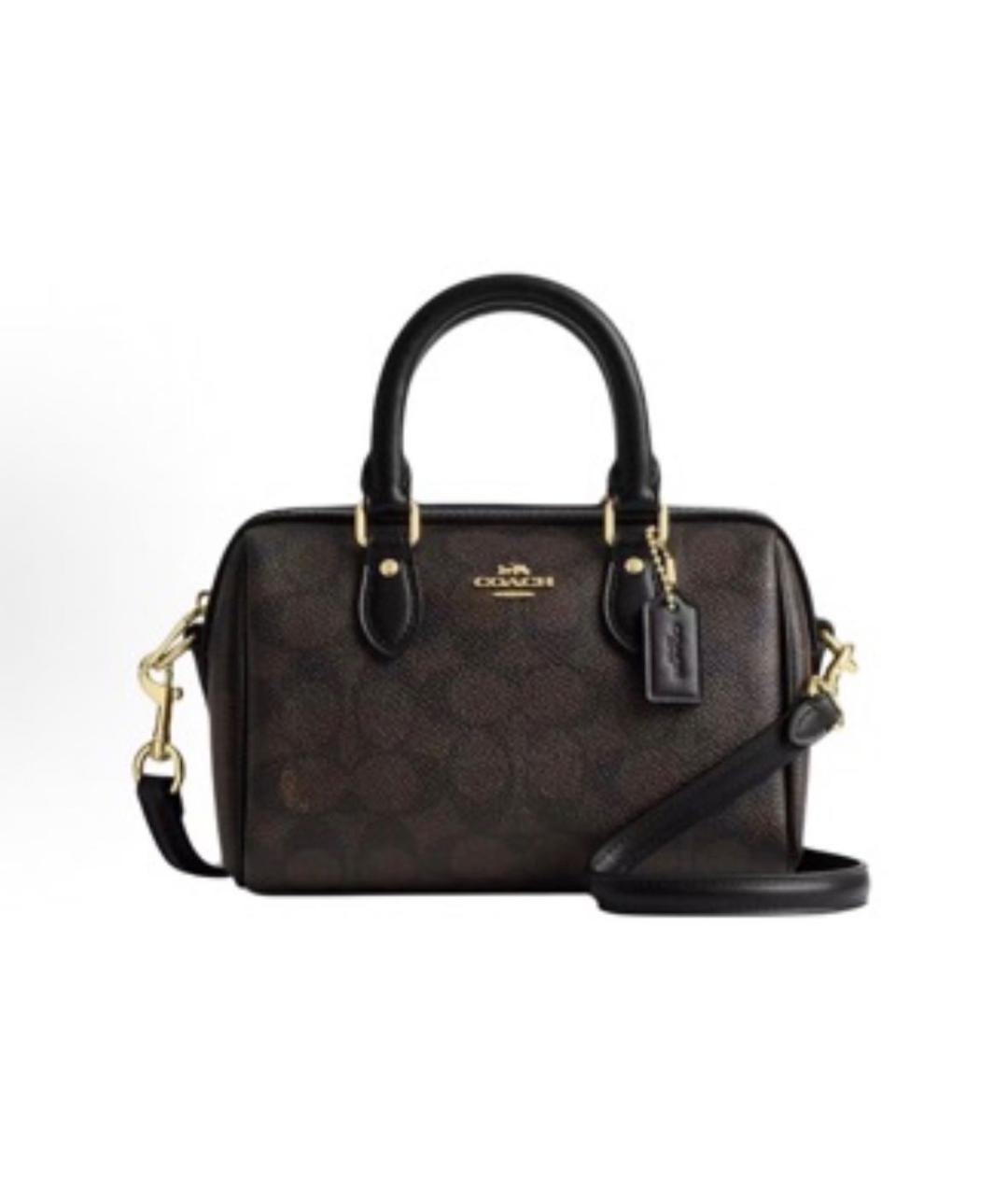 COACH Коричневая кожаная сумка с короткими ручками, фото 7