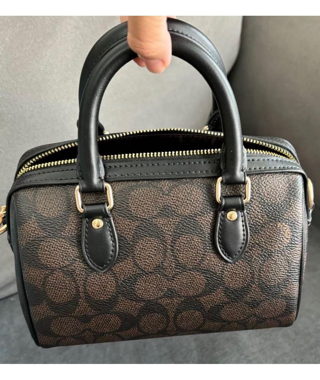 COACH Коричневая кожаная сумка с короткими ручками, фото 5