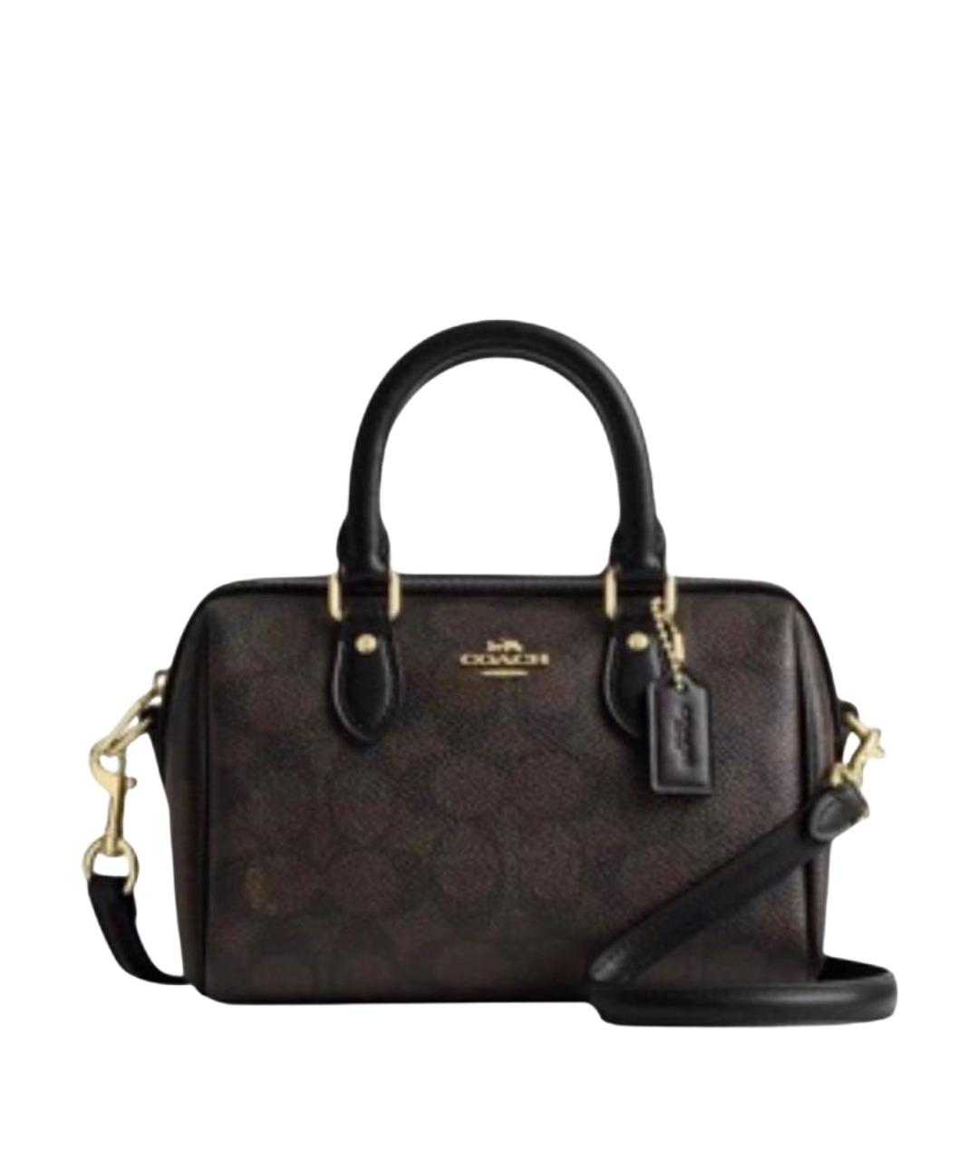 COACH Коричневая кожаная сумка с короткими ручками, фото 8