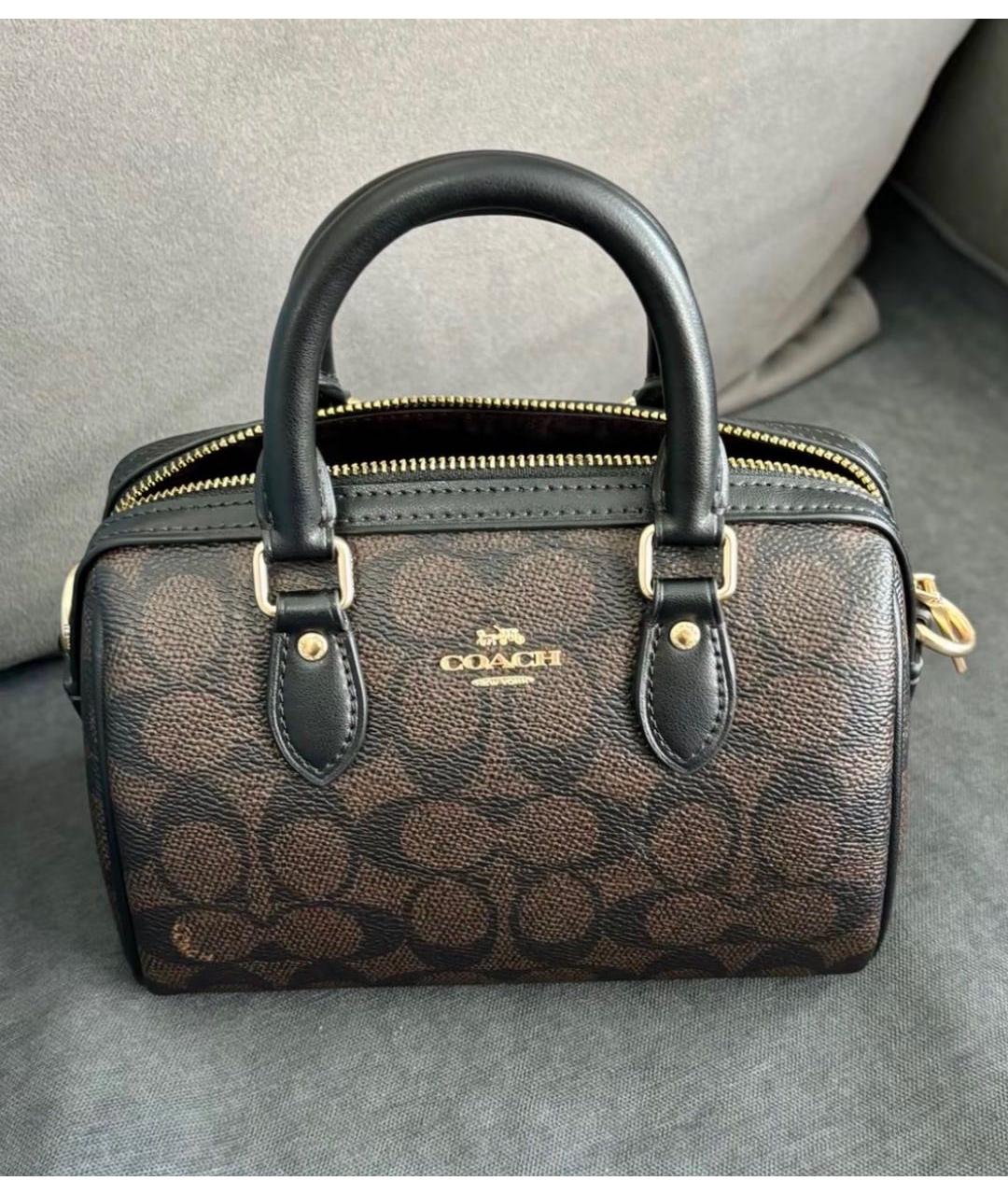 COACH Коричневая кожаная сумка с короткими ручками, фото 4