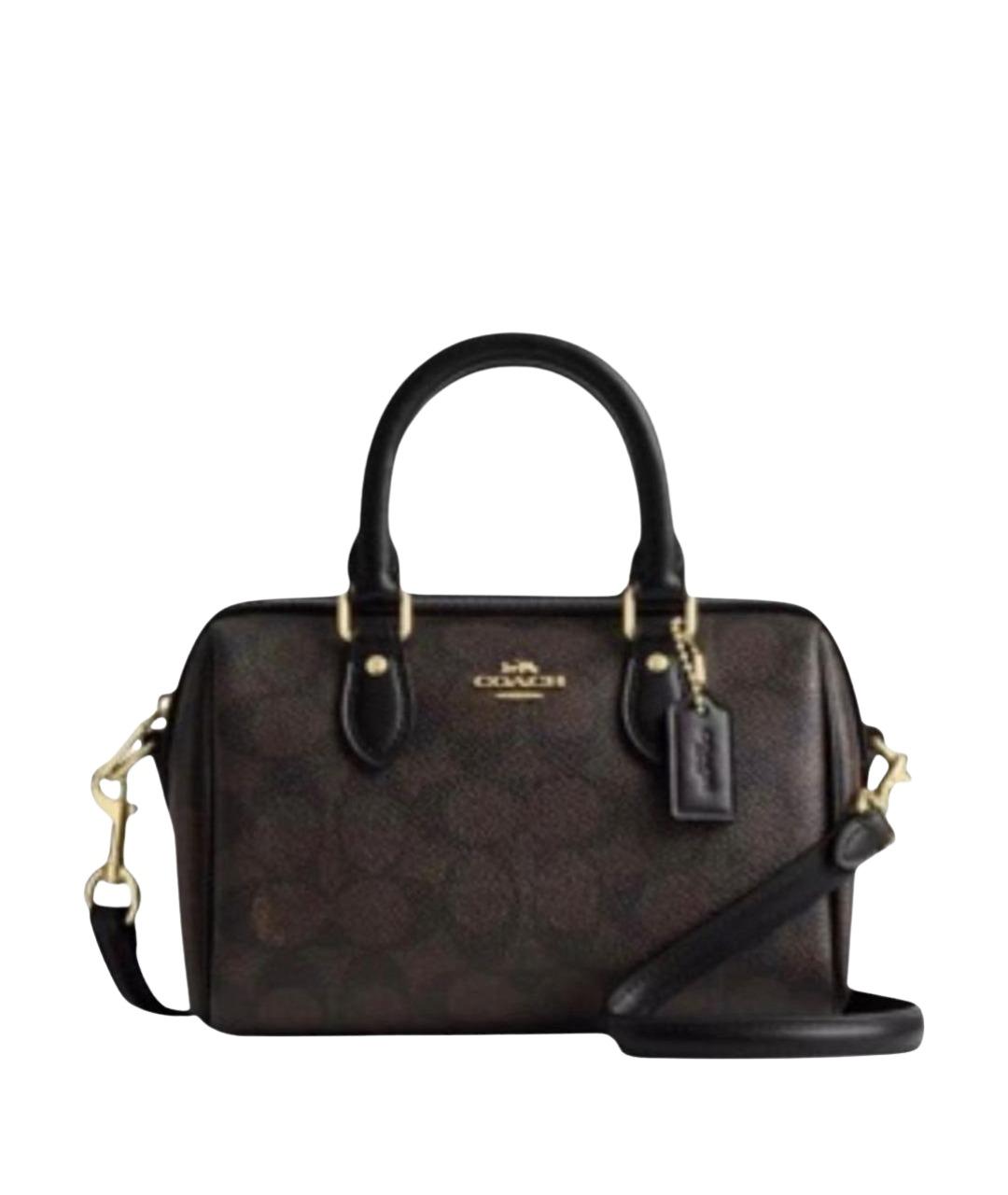 COACH Коричневая кожаная сумка с короткими ручками, фото 1