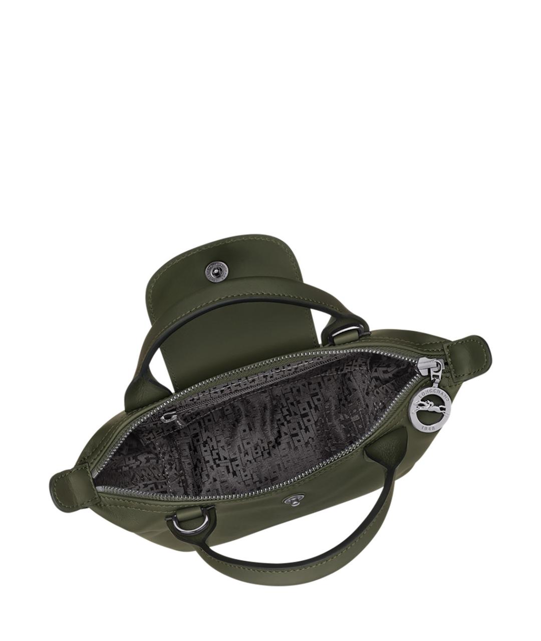 LONGCHAMP Зеленая кожаная сумка с короткими ручками, фото 4