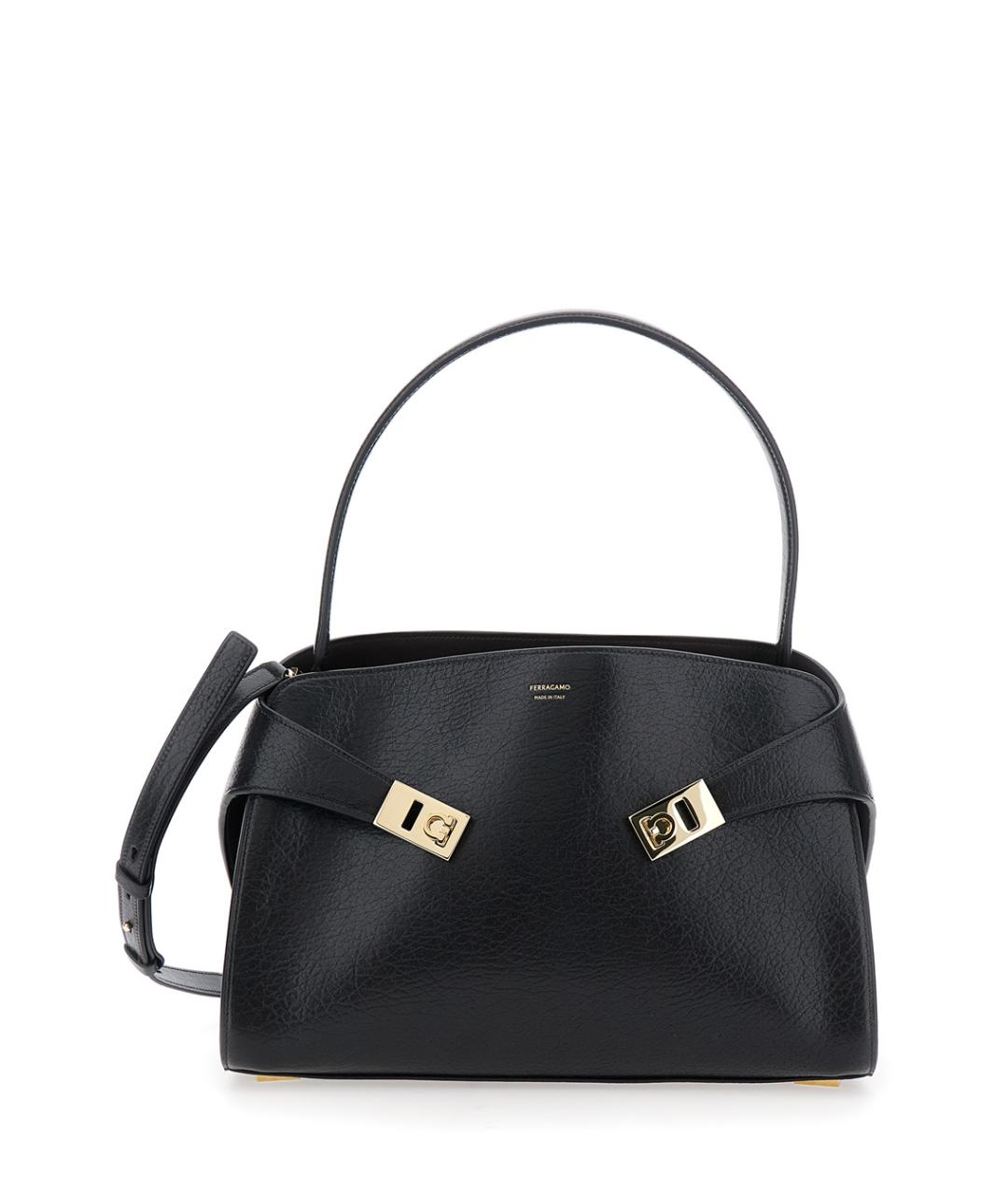 FERRAGAMO Черная кожаная сумка через плечо, фото 1