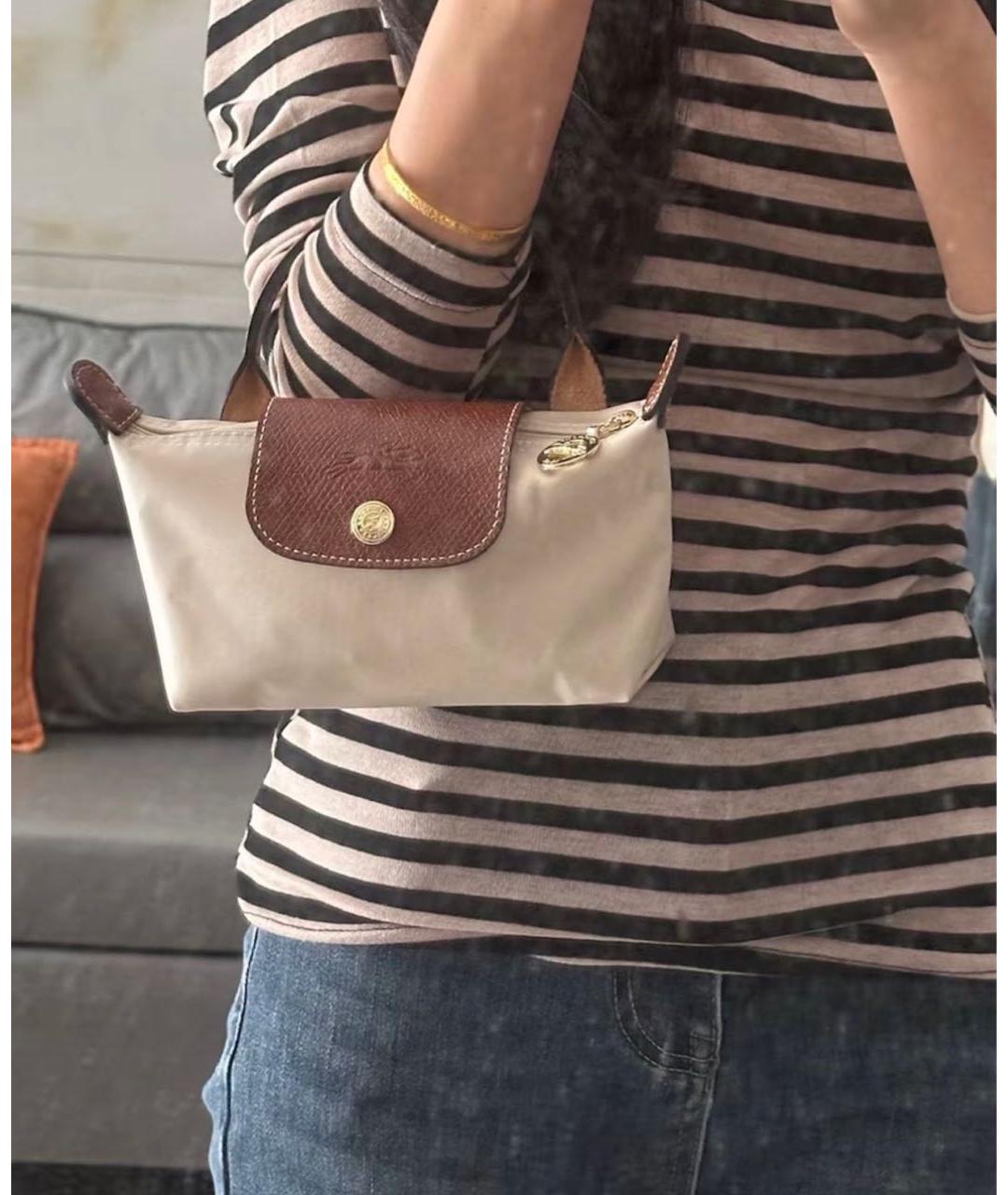 LONGCHAMP Бежевая тканевая сумка с короткими ручками, фото 6