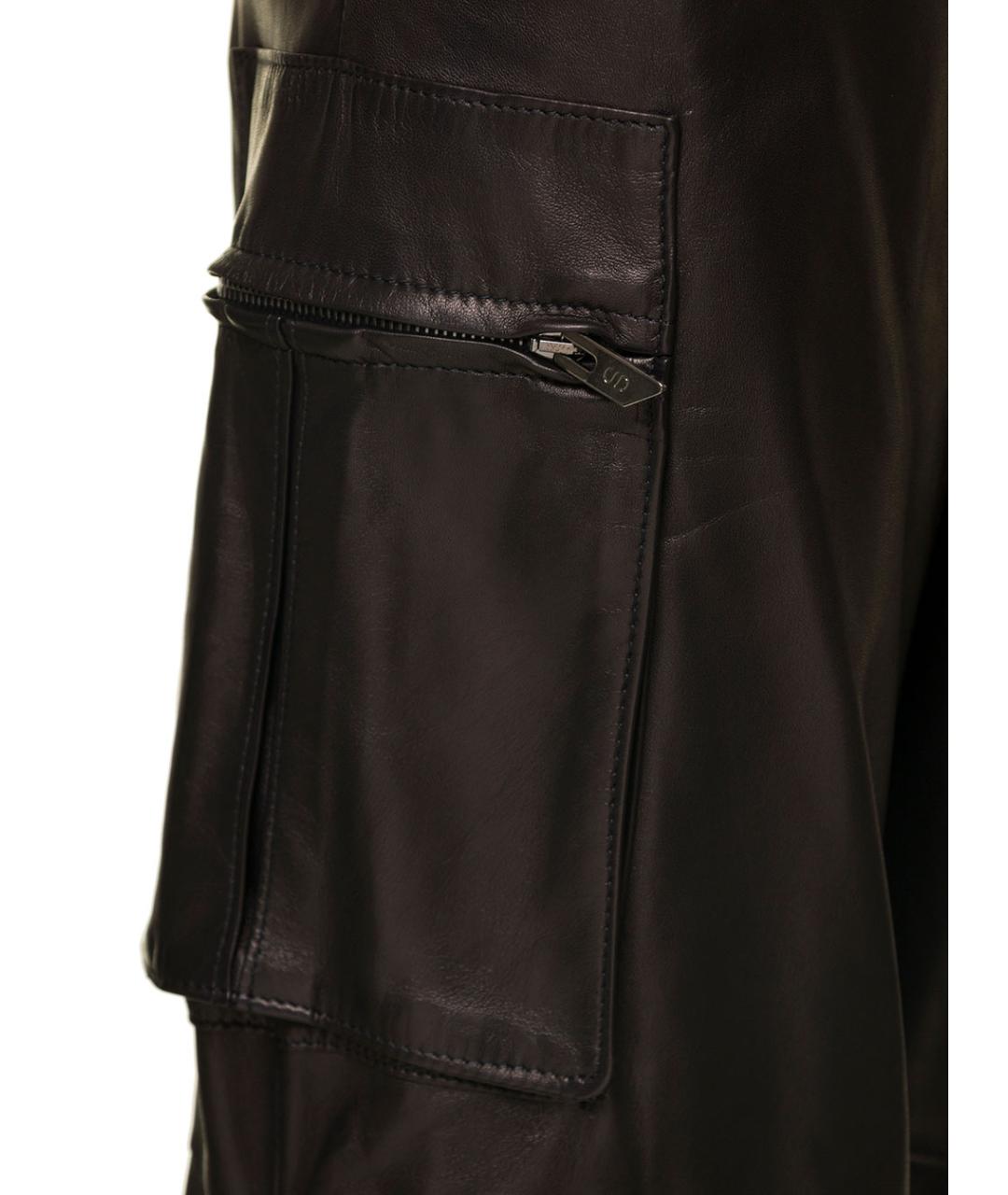 SALVATORE SANTORO Черные кожаные прямые брюки, фото 3