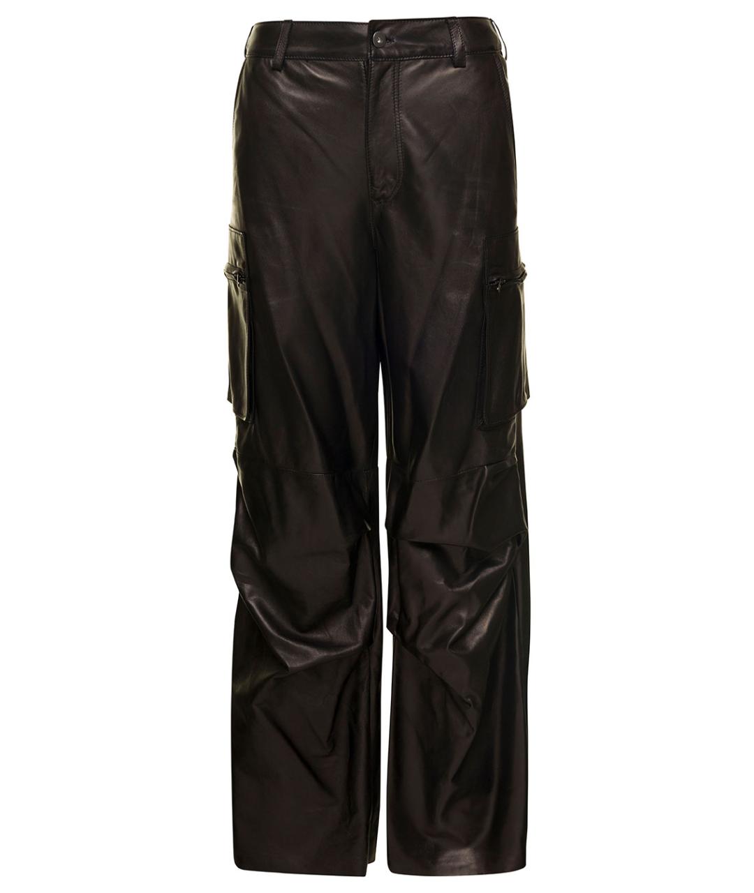 SALVATORE SANTORO Черные кожаные прямые брюки, фото 1