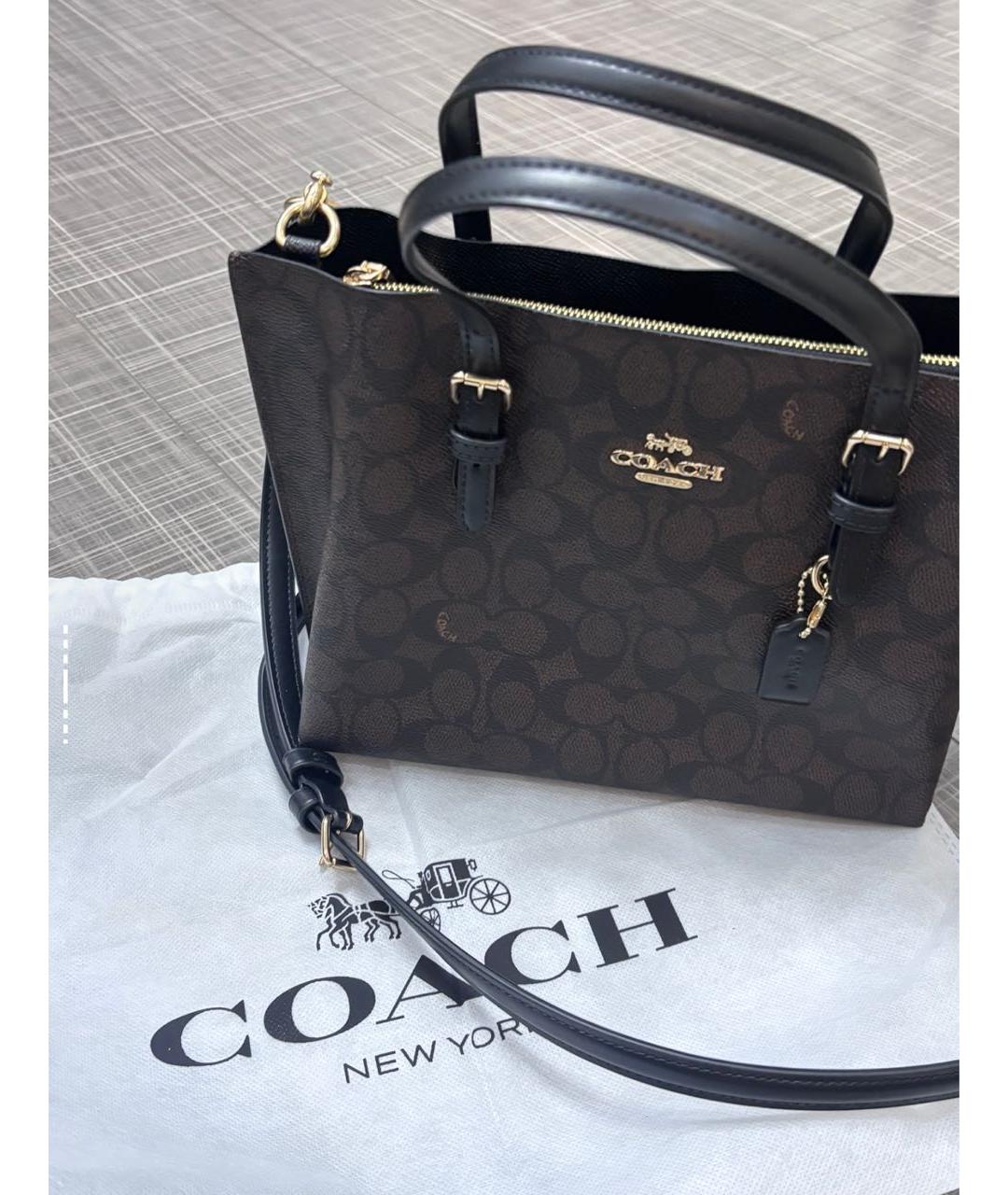 COACH Коричневая кожаная сумка с короткими ручками, фото 3