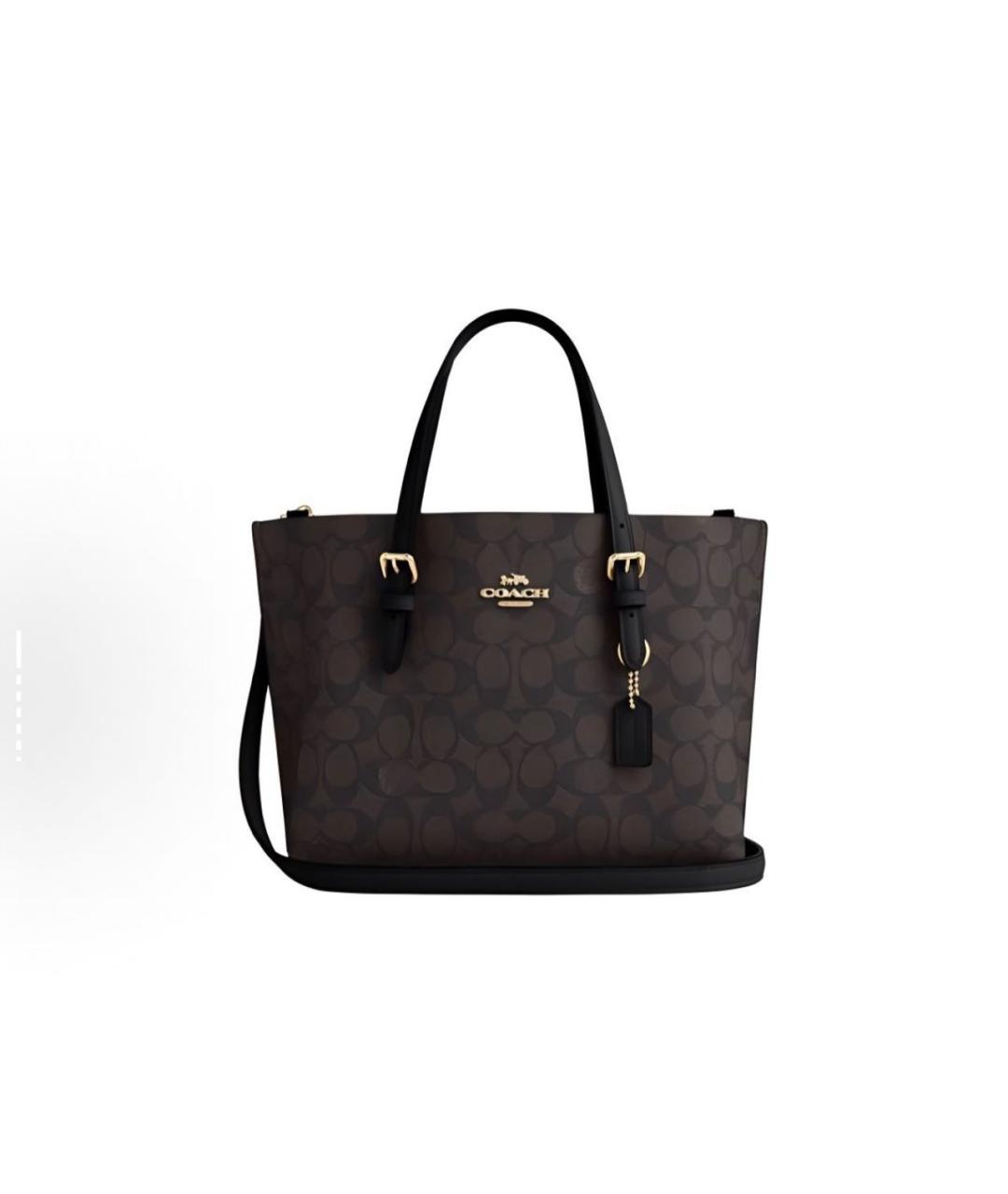 COACH Коричневая кожаная сумка с короткими ручками, фото 4