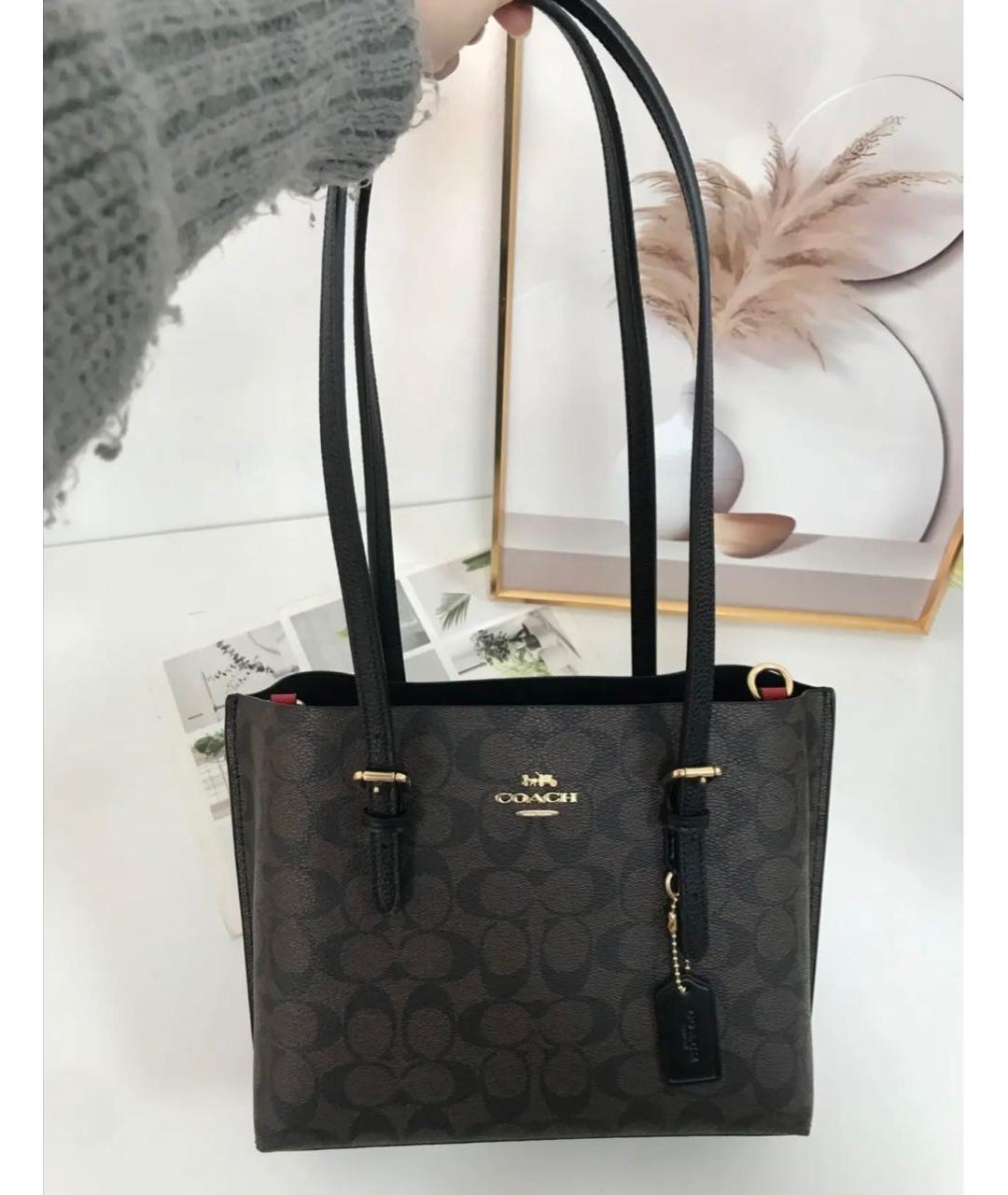 COACH Коричневая кожаная сумка с короткими ручками, фото 2