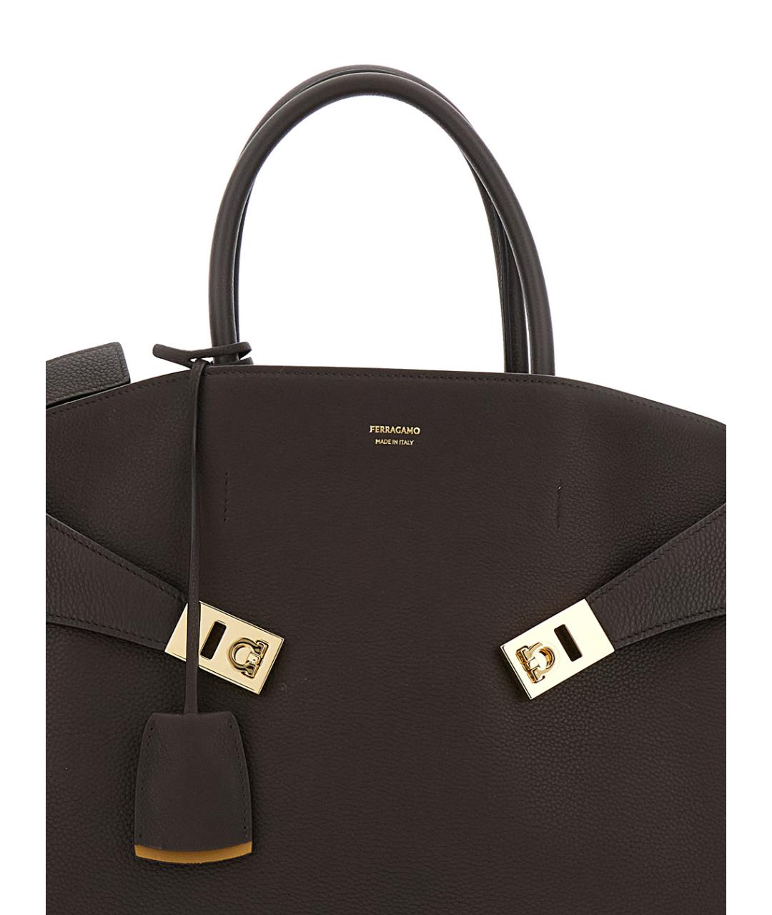 FERRAGAMO Коричневая кожаная сумка с короткими ручками, фото 3