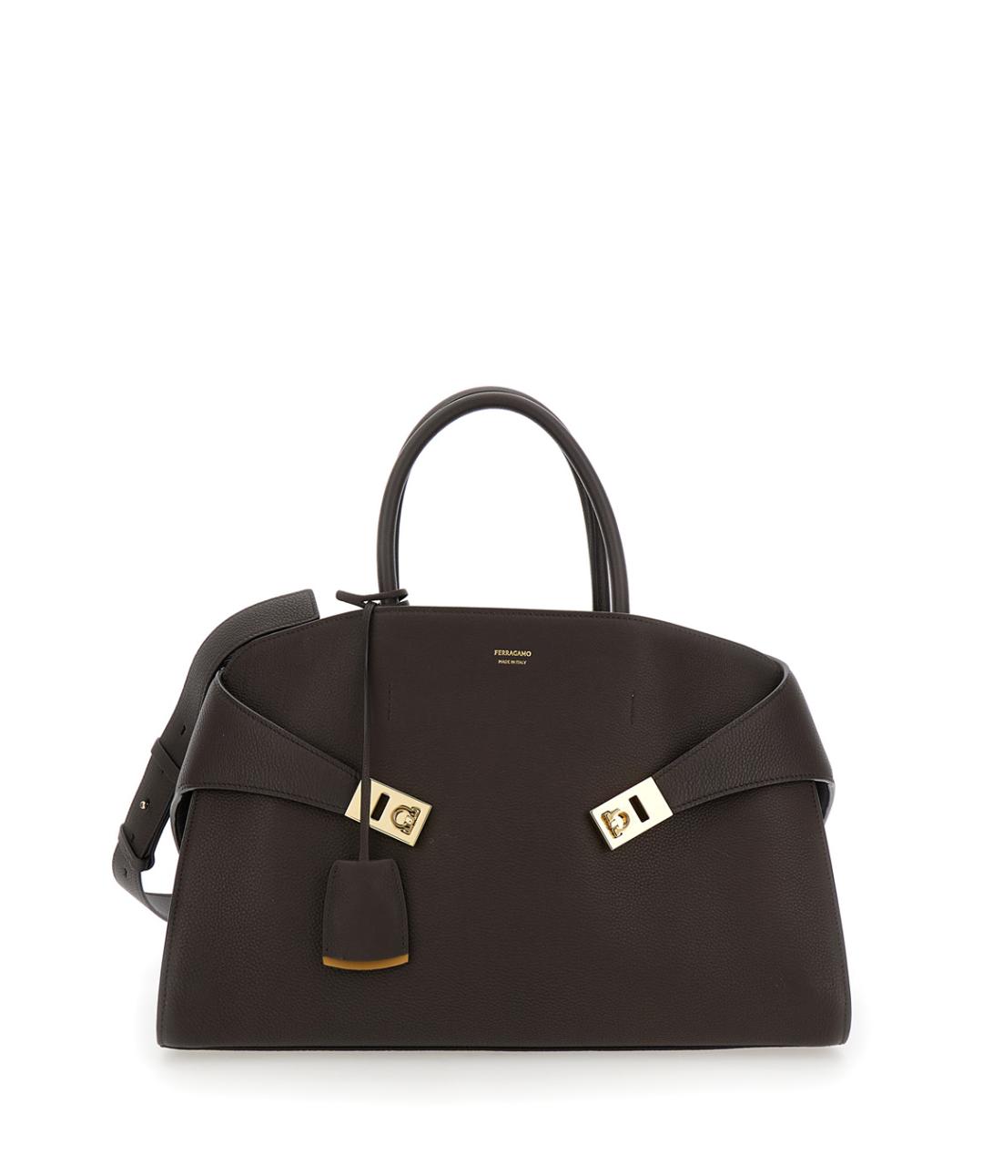 FERRAGAMO Коричневая кожаная сумка с короткими ручками, фото 1