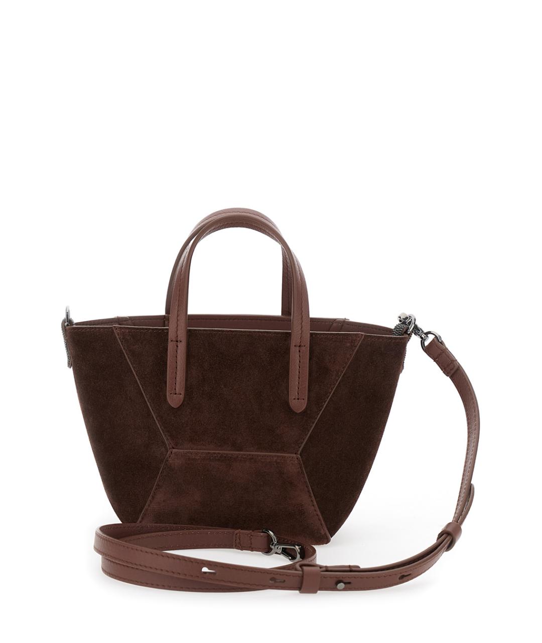 BRUNELLO CUCINELLI Коричневая замшевая сумка через плечо, фото 2