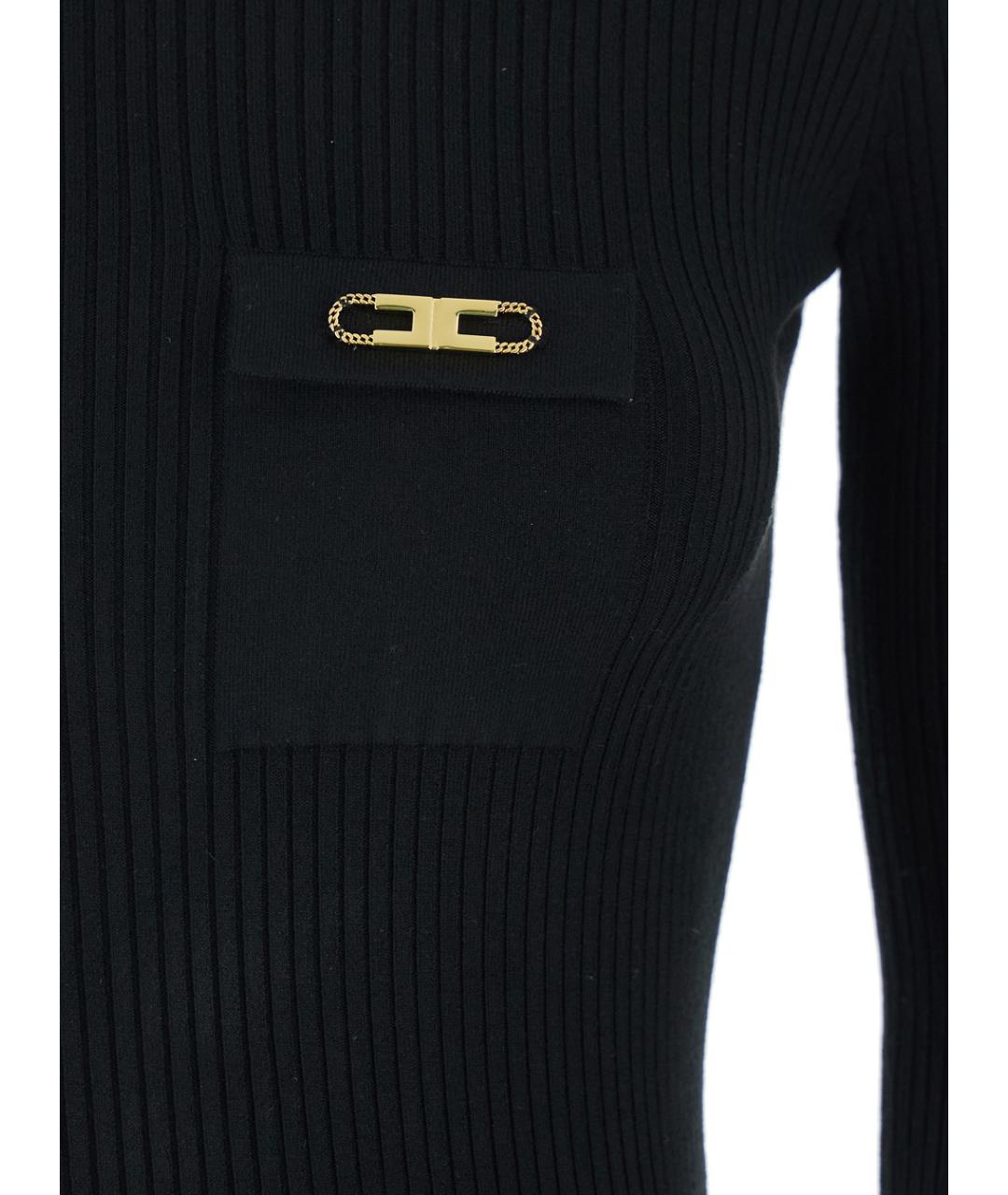 ELISABETTA FRANCHI Черное шерстяное повседневное платье, фото 2