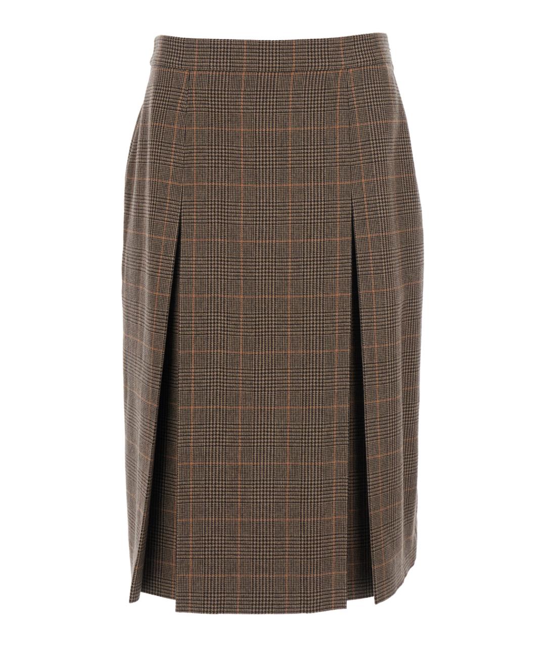 SAINT LAURENT Коричневая шерстяная юбка миди, фото 1