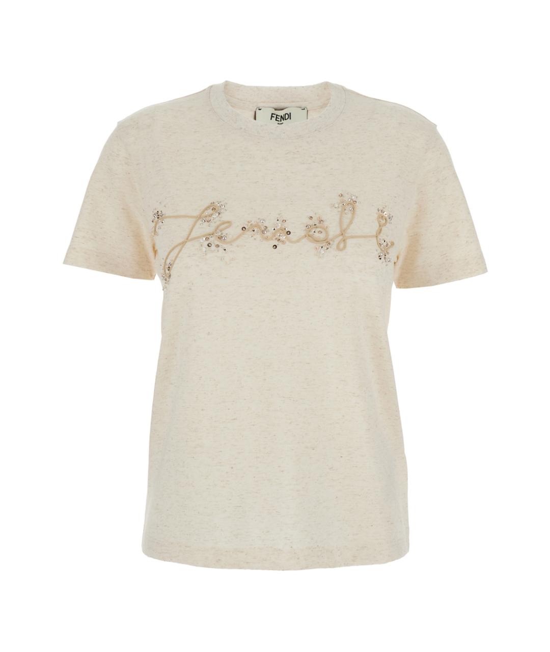 FENDI Бежевая хлопковая футболка, фото 1