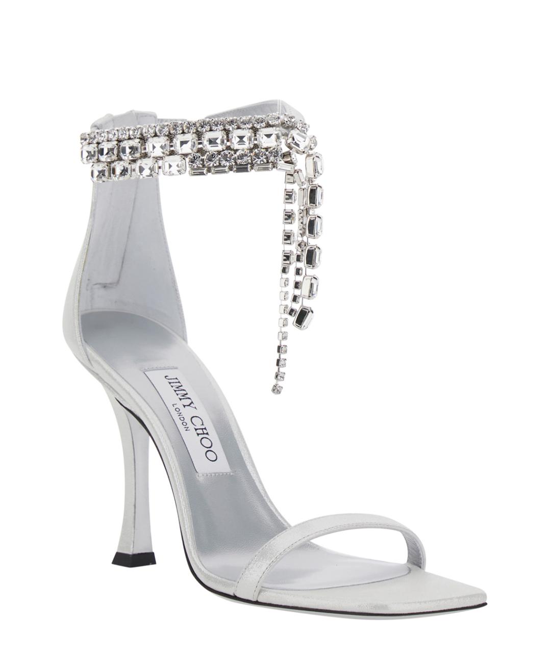 JIMMY CHOO Серебряные кожаные босоножки, фото 2
