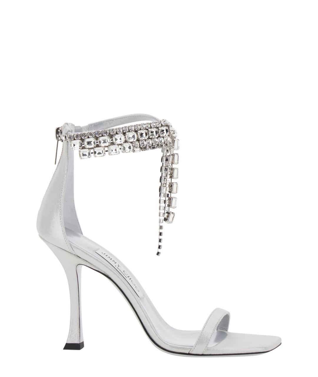 JIMMY CHOO Серебряные кожаные босоножки, фото 1