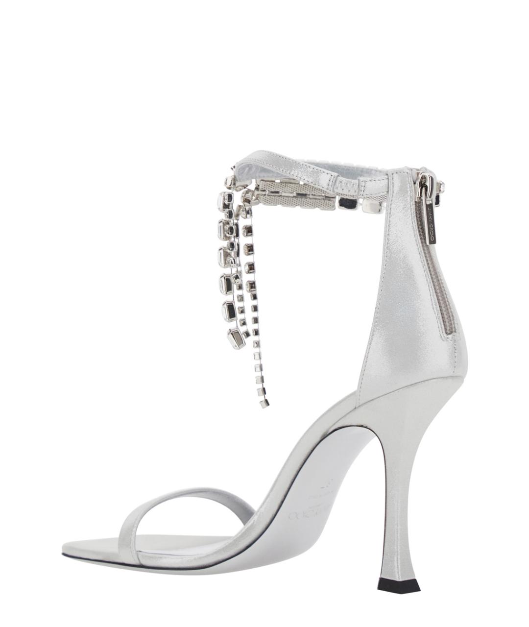 JIMMY CHOO Серебряные кожаные босоножки, фото 3