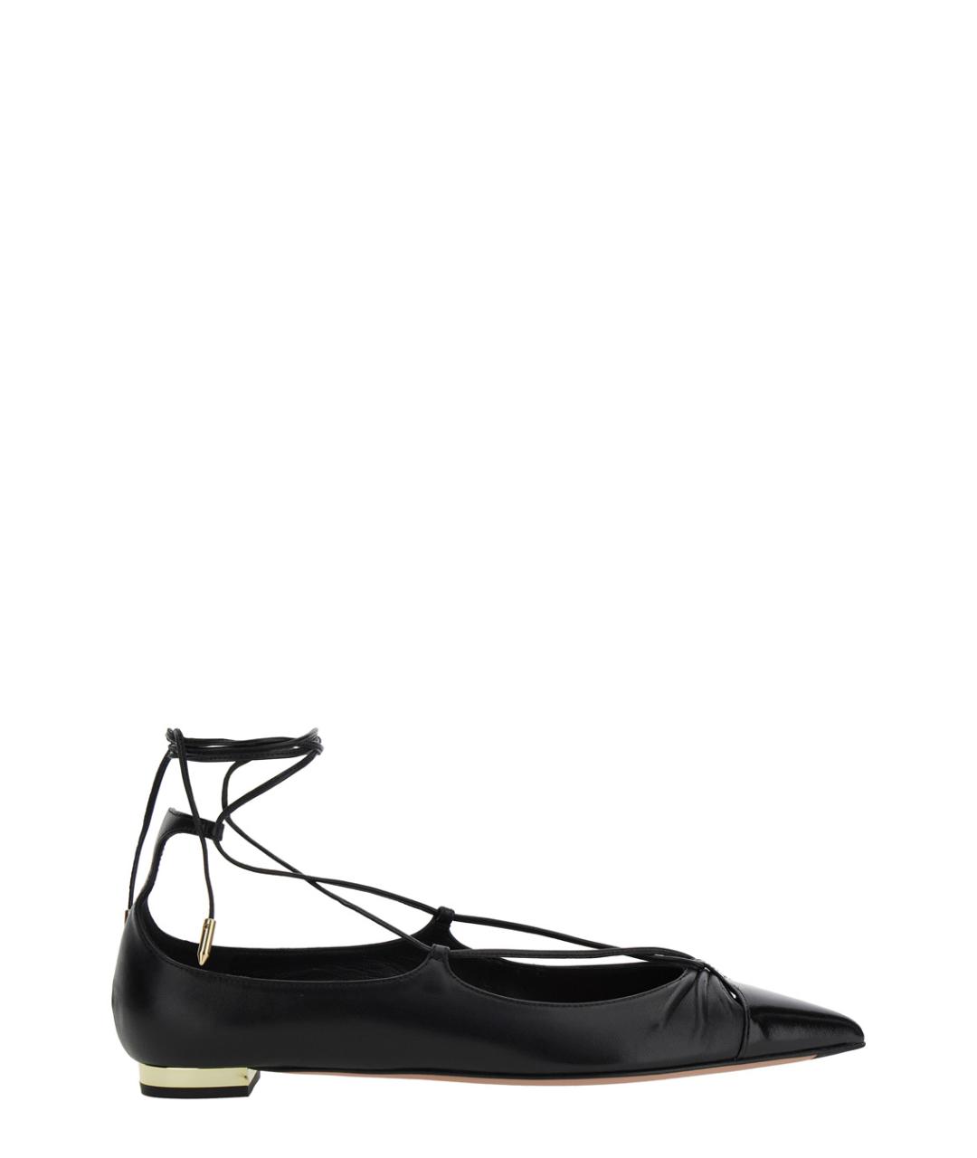 AQUAZZURA Черные кожаные балетки, фото 1