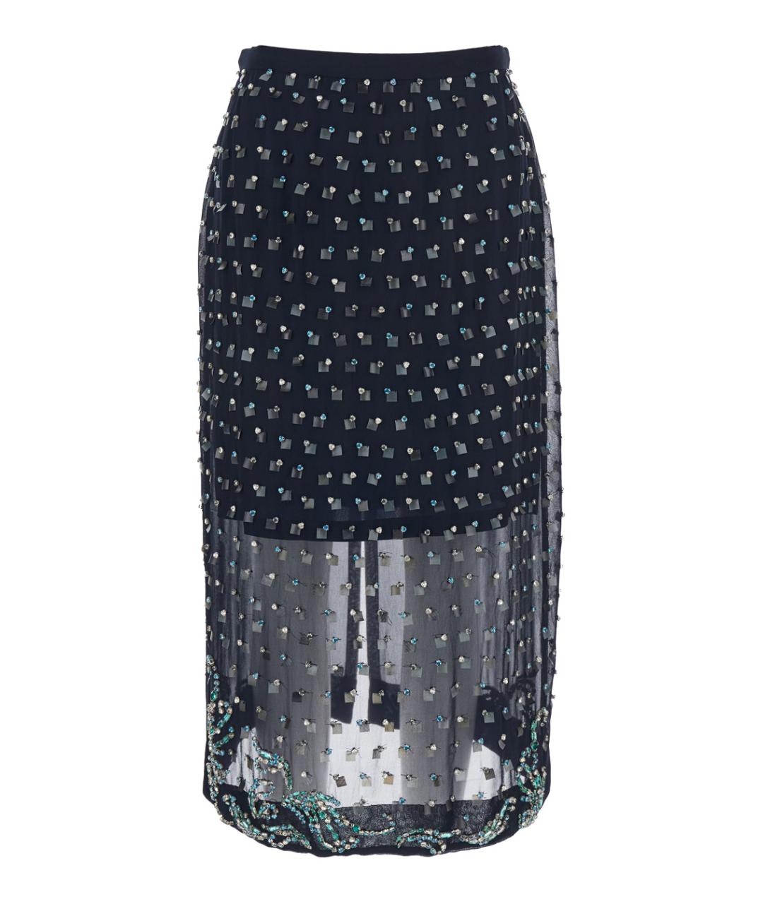 DRIES VAN NOTEN Темно-синяя вискозная юбка миди, фото 1