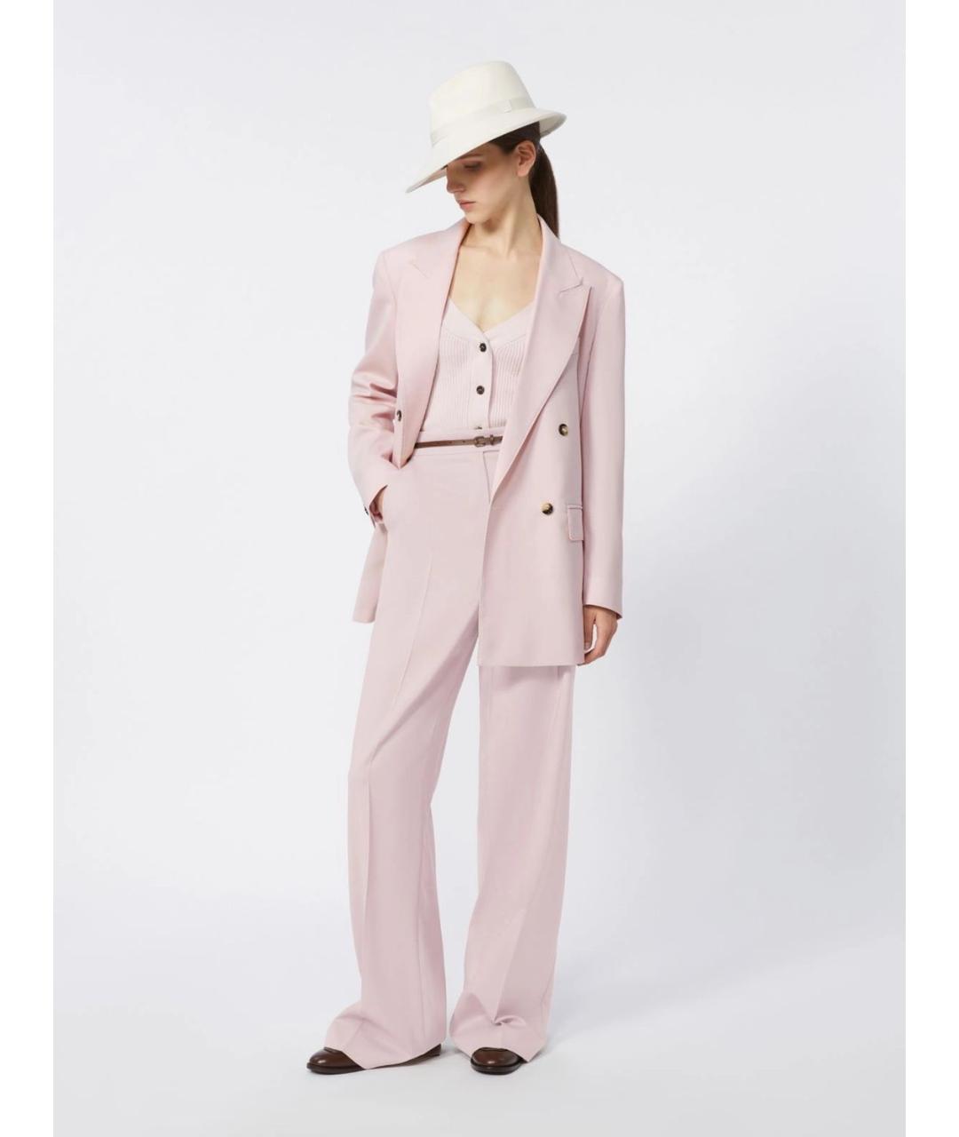 MAX MARA Розовые шерстяные прямые брюки, фото 2