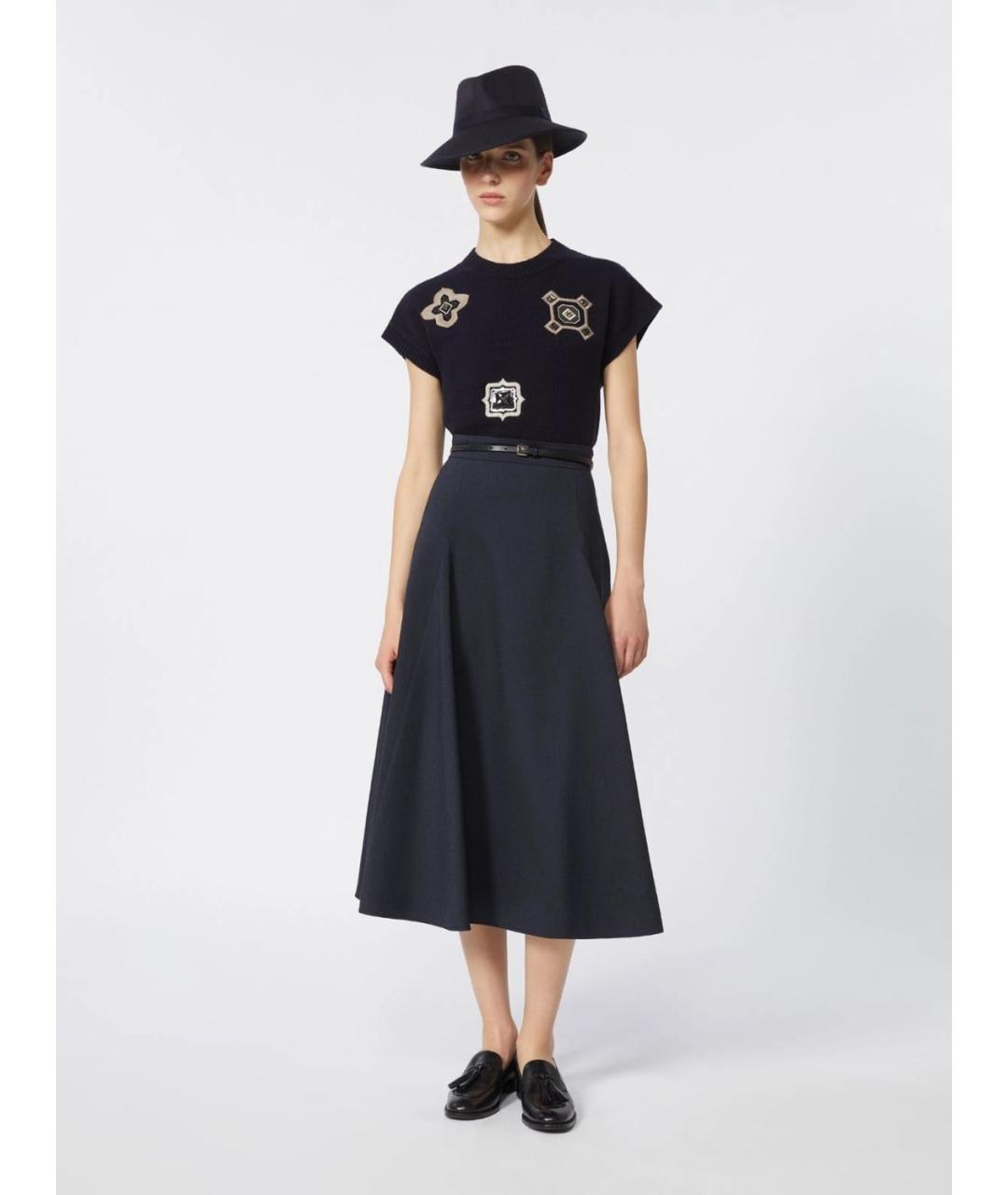 MAX MARA Темно-синяя полиэстеровая юбка миди, фото 2