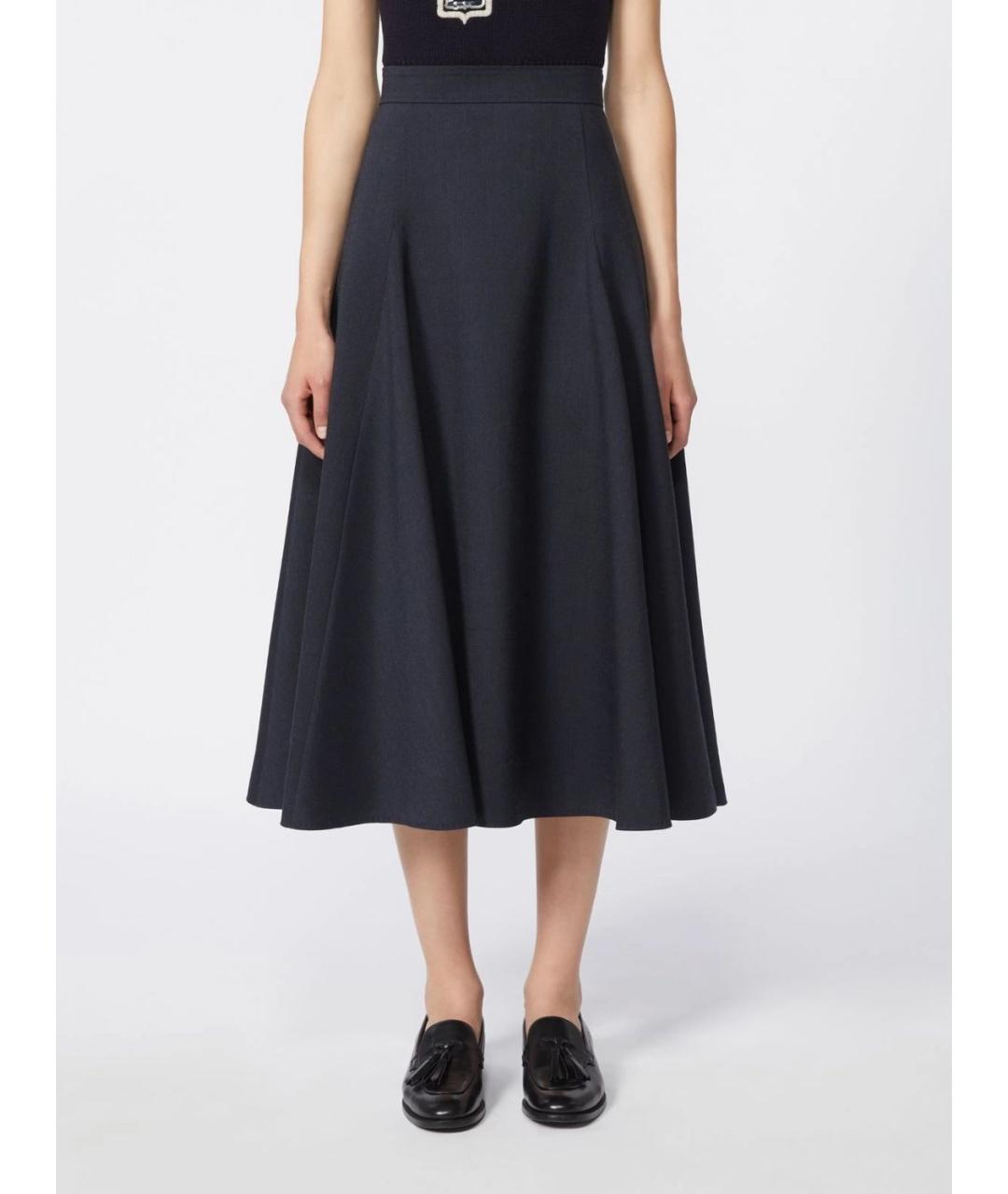 MAX MARA Темно-синяя полиэстеровая юбка миди, фото 3