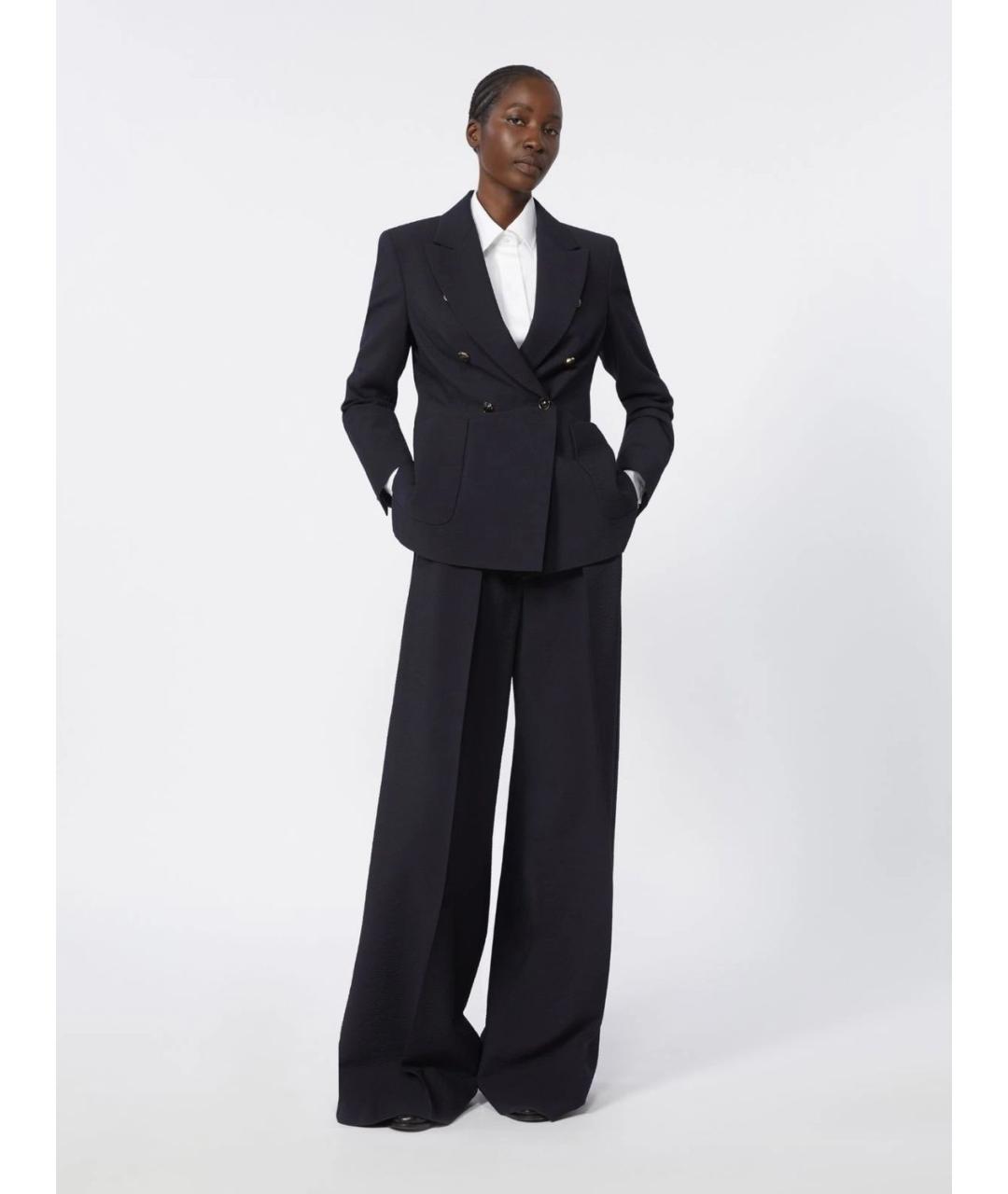 MAX MARA Синие шерстяные прямые брюки, фото 2